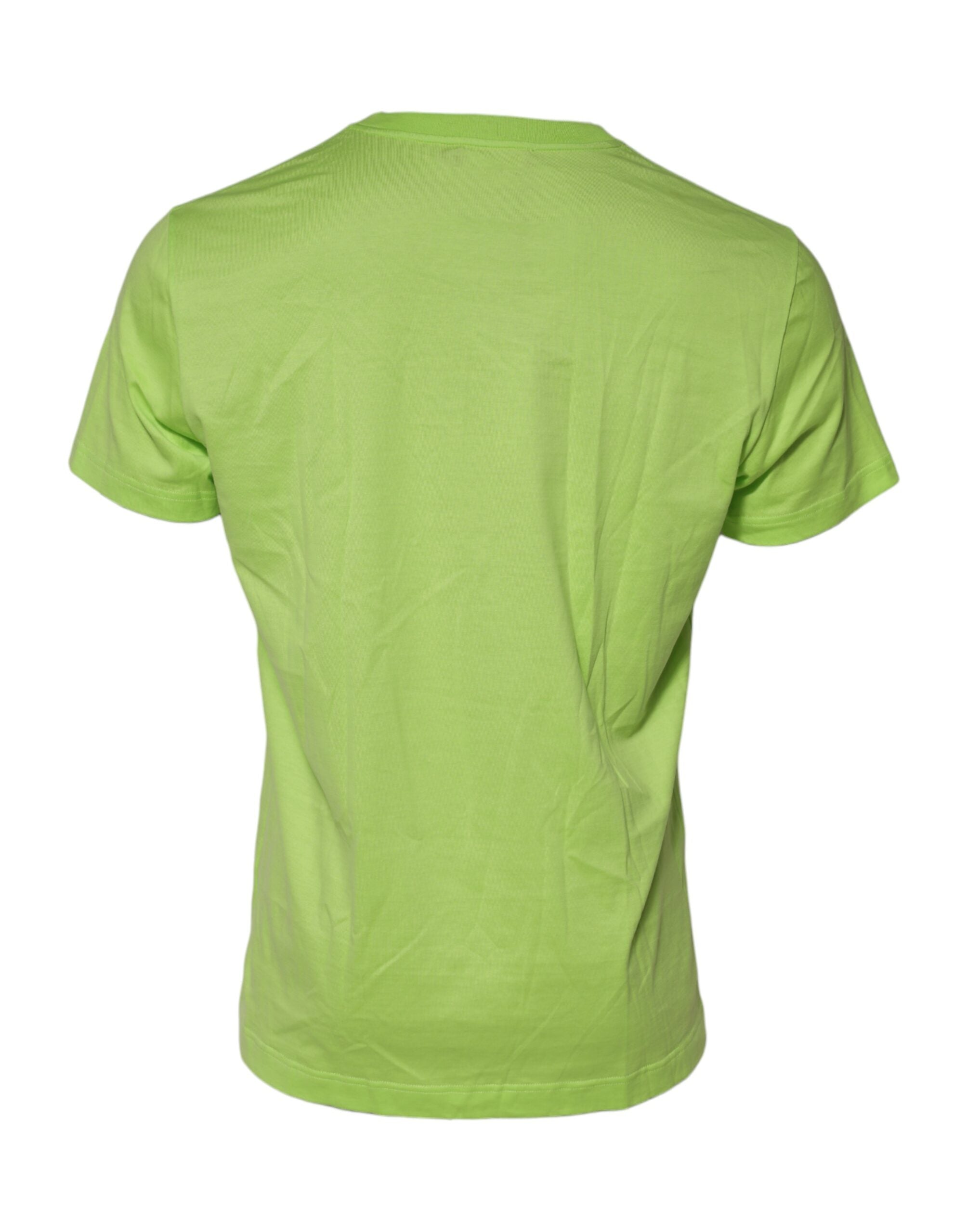 Dolce & Gabbana Grünes T-Shirt mit geprägtem Logo und Rundhalsausschnitt aus Baumwolle