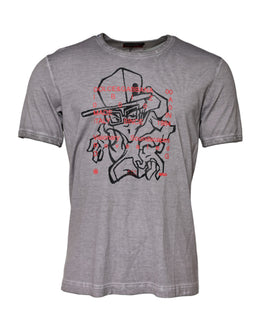 Dolce & Gabbana Graues T-Shirt mit Rundhalsausschnitt aus Baumwolle mit Grafikdruck