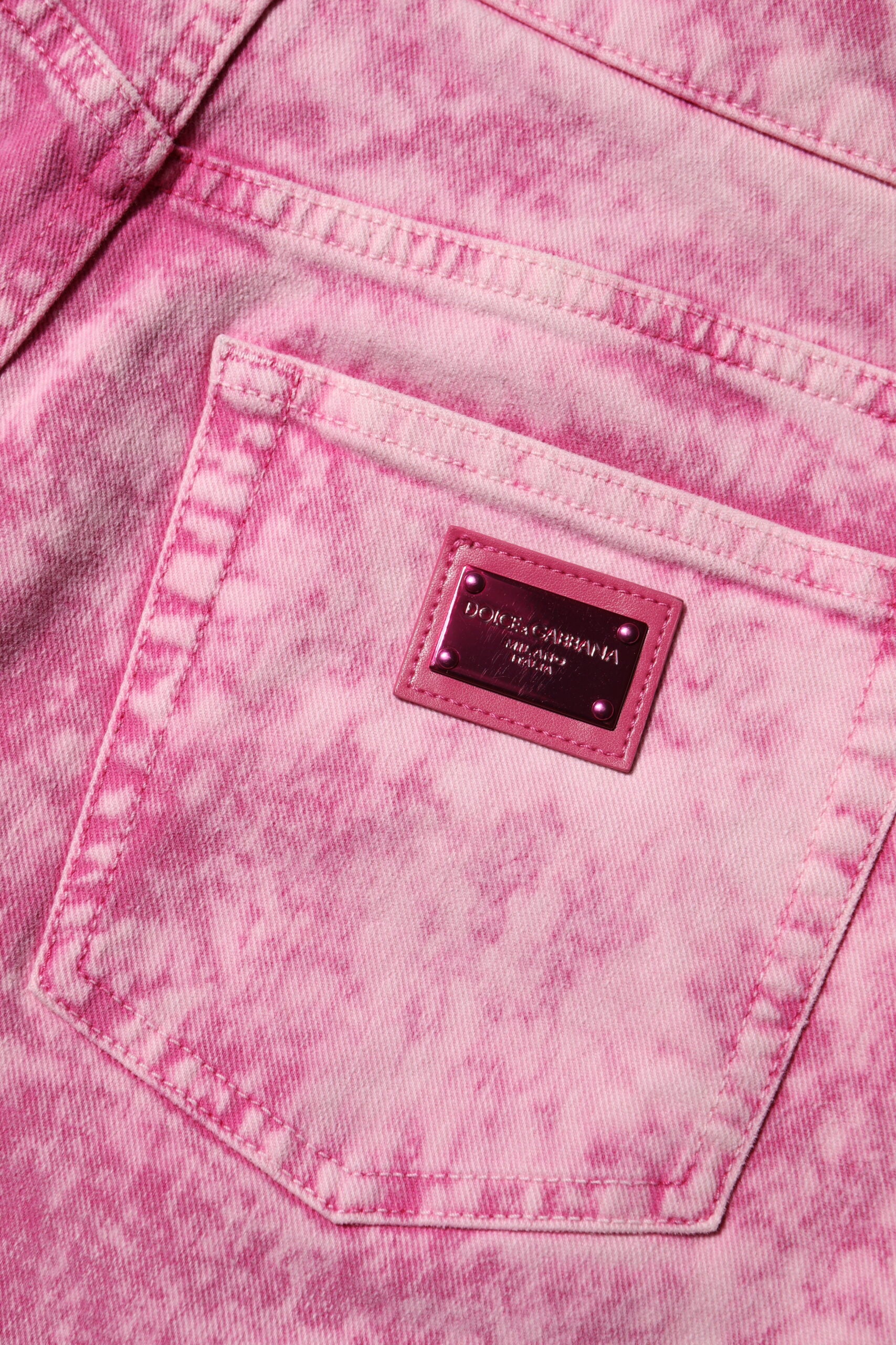 Dolce & Gabbana Rosa Tie Dye Jeans mit hoher Taille und konisch zulaufendem Denim