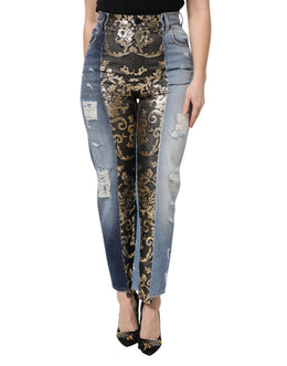 Dolce & Gabbana Mehrfarbige konisch zulaufende Denim-Jeans mit Patchwork