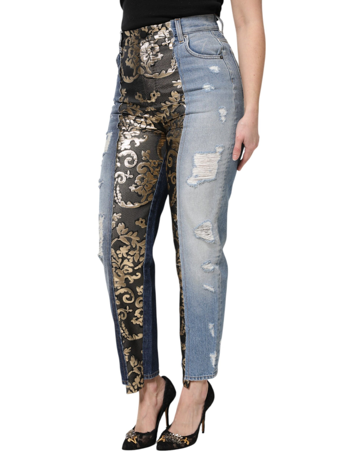 Dolce & Gabbana Mehrfarbige konisch zulaufende Denim-Jeans mit Patchwork