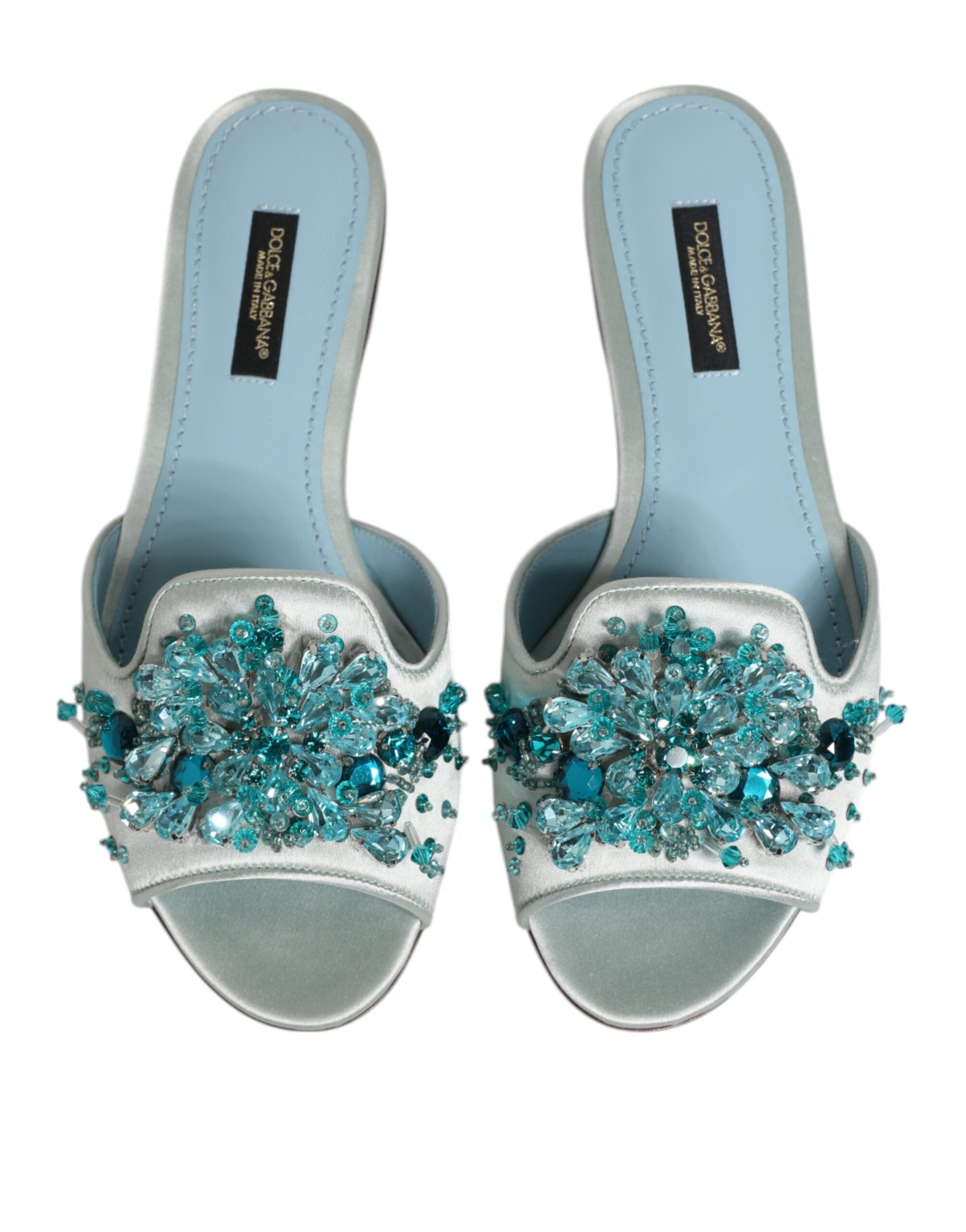 Dolce & Gabbana Silber blaue Leder Perlen verschönern Slide Schuhe