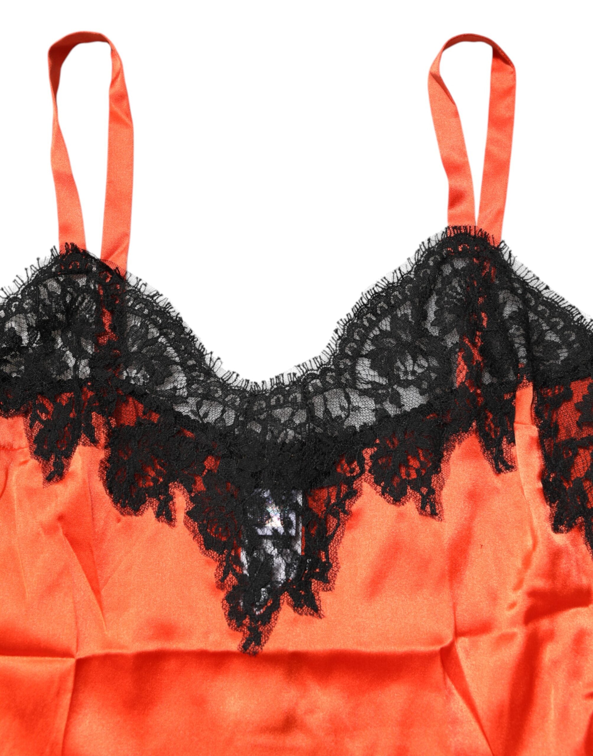 Dolce & Gabbana Rot-schwarzes Spitzenbesetztes ärmelloses Seiden-Top