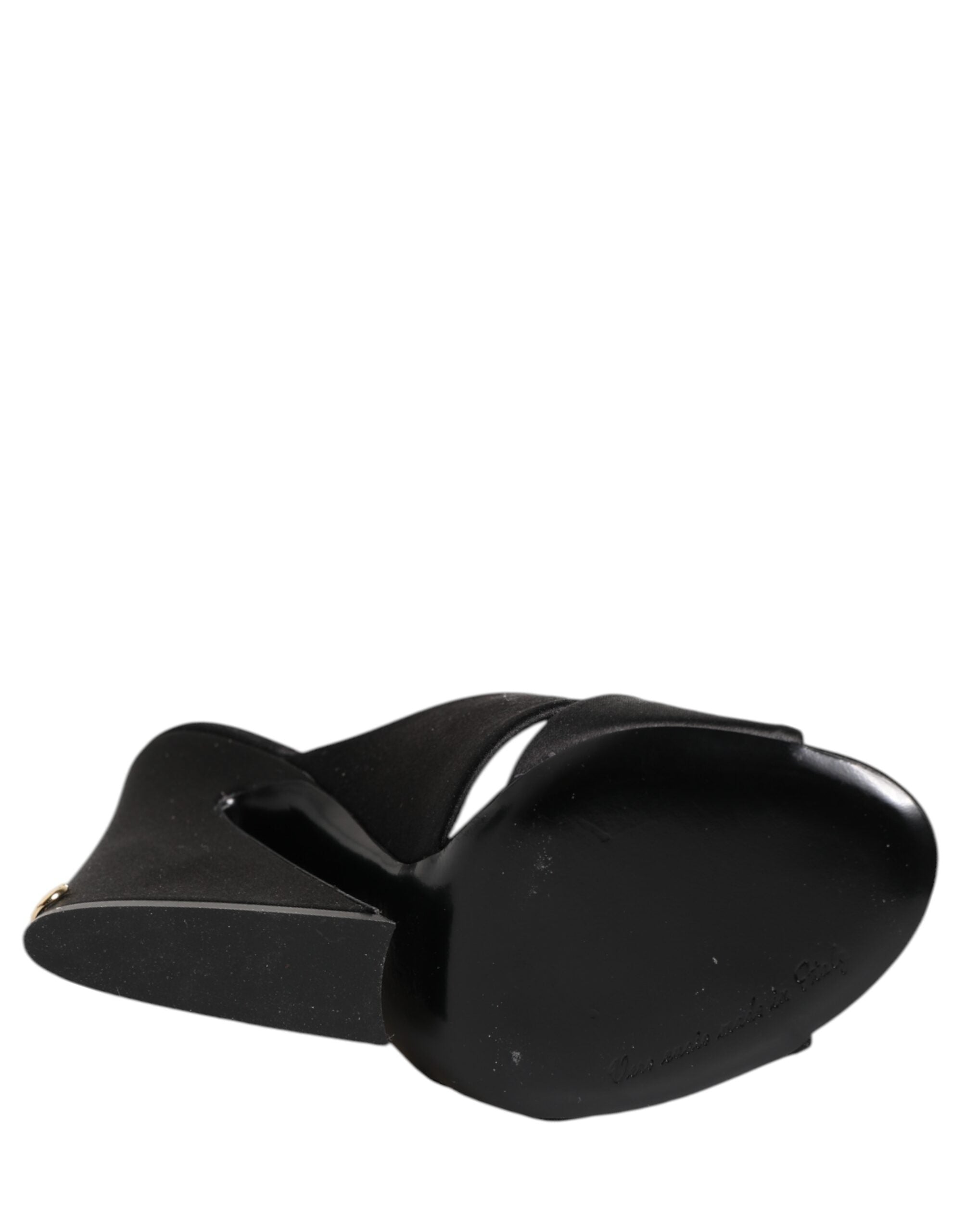 Dolce & Gabbana Schwarzes Logo KEIRA Satin Slides Sandalen Schuhe