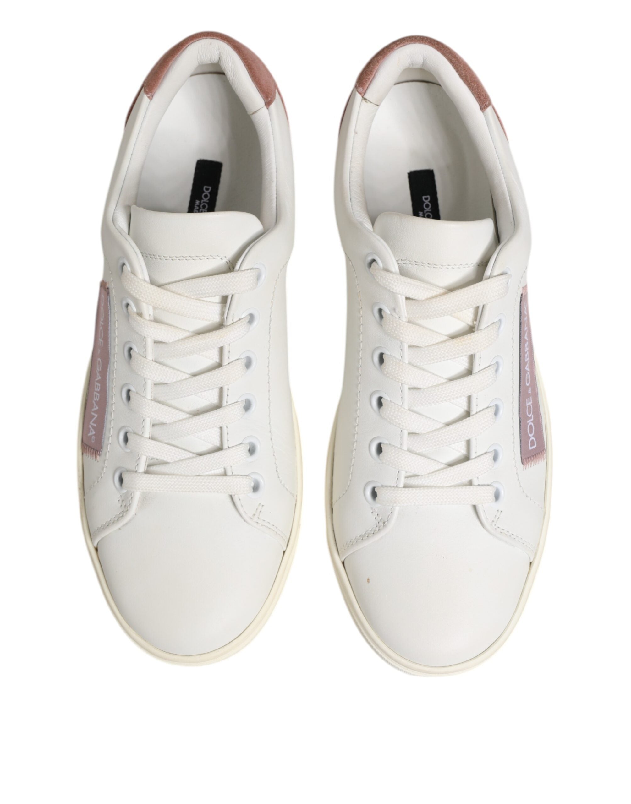 Dolce & Gabbana Weiß Rosa Leder Low Top Turnschuhe Schuhe