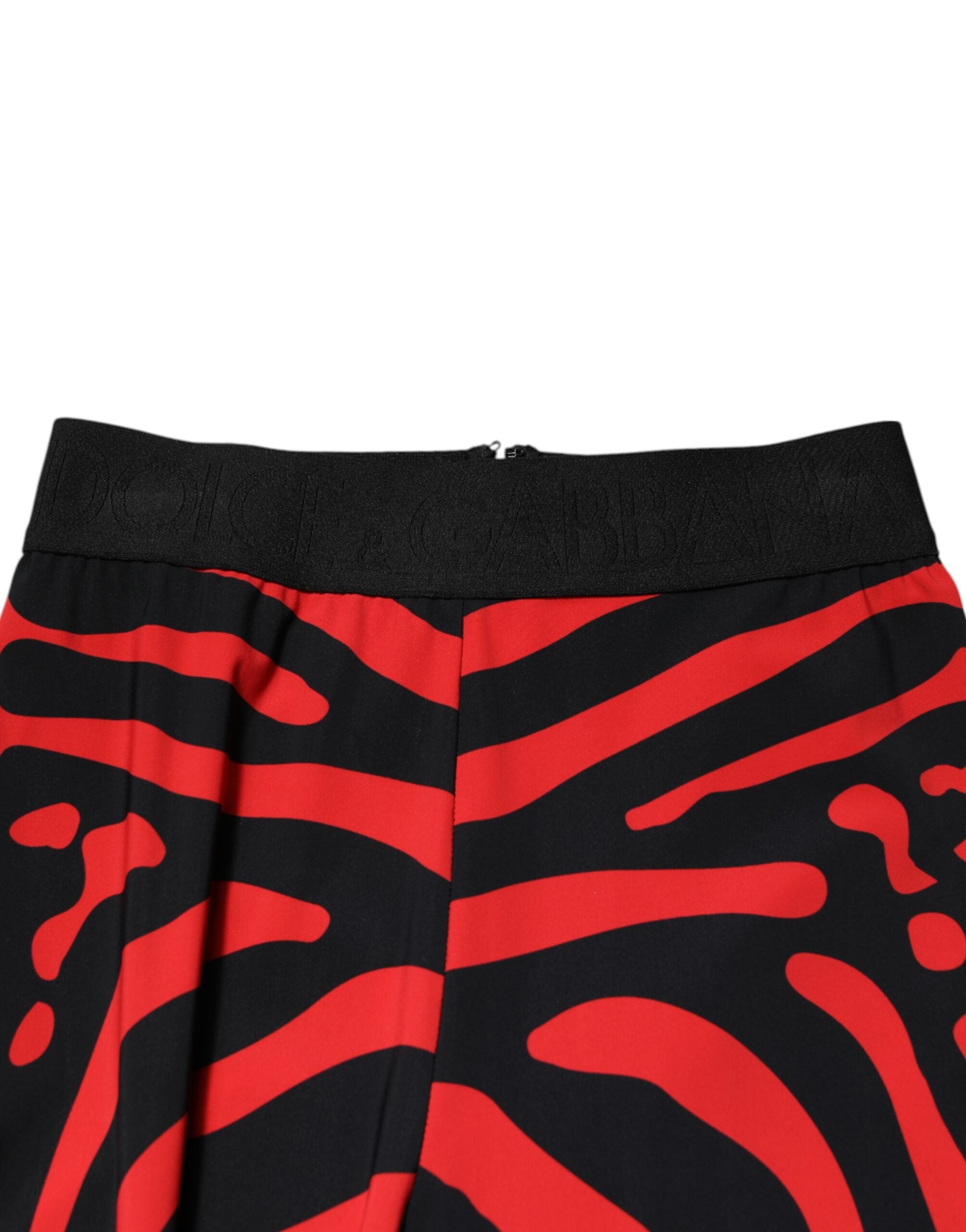 Dolce & Gabbana Schwarzes rotes Nylon Logo Taillierte Leggings Hose