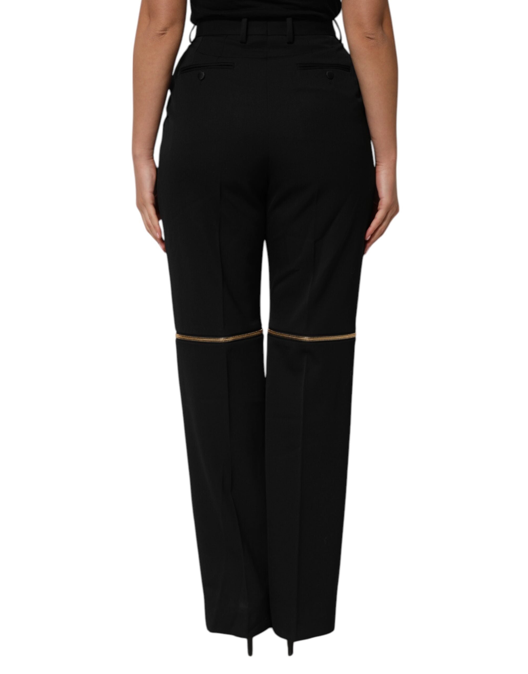 Dolce & Gabbana Schwarze Straight Leg Hose aus Wolle mit Reißverschluss
