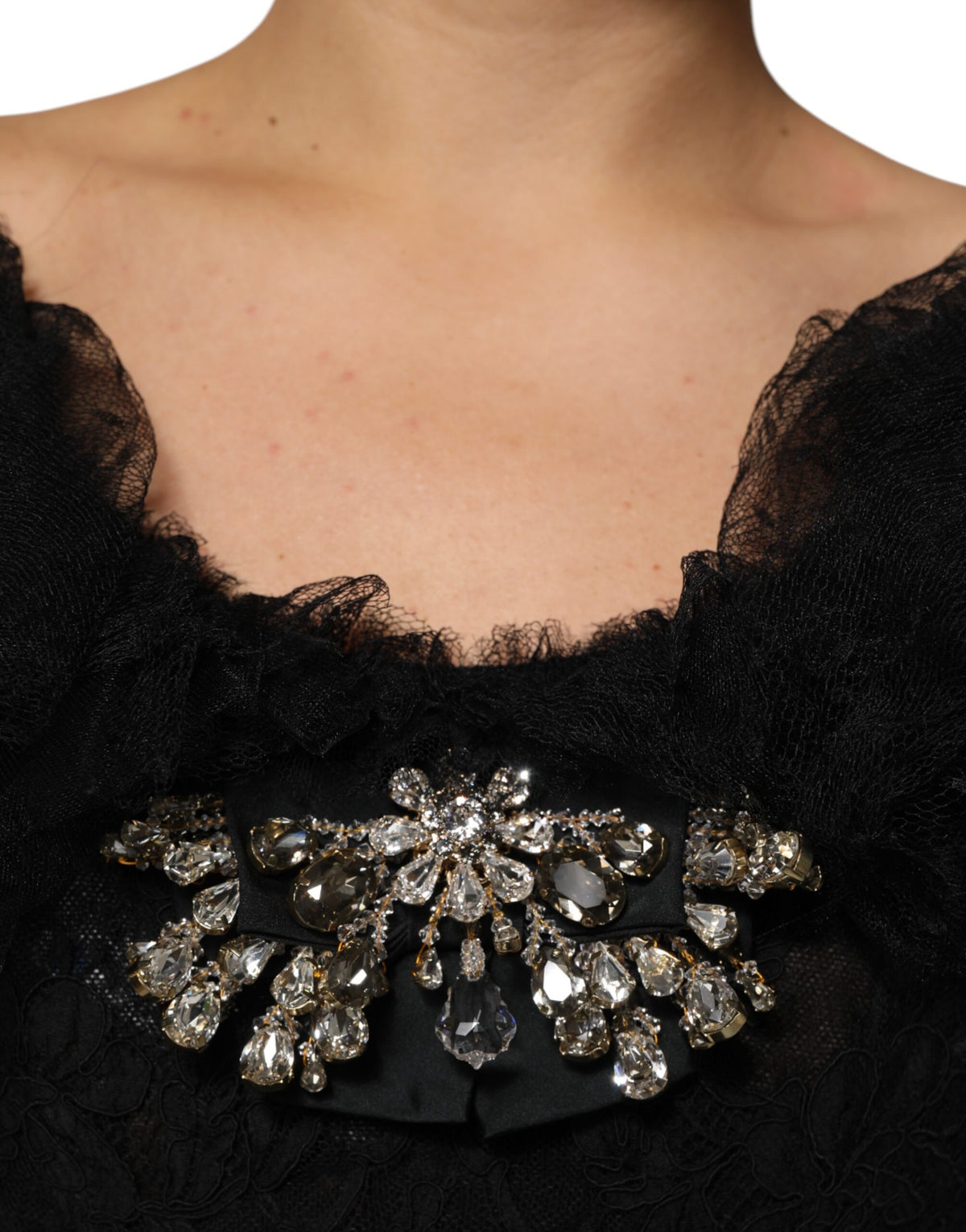 Dolce & Gabbana Schwarzes kristallverziertes Midi Kleid in A-Linie