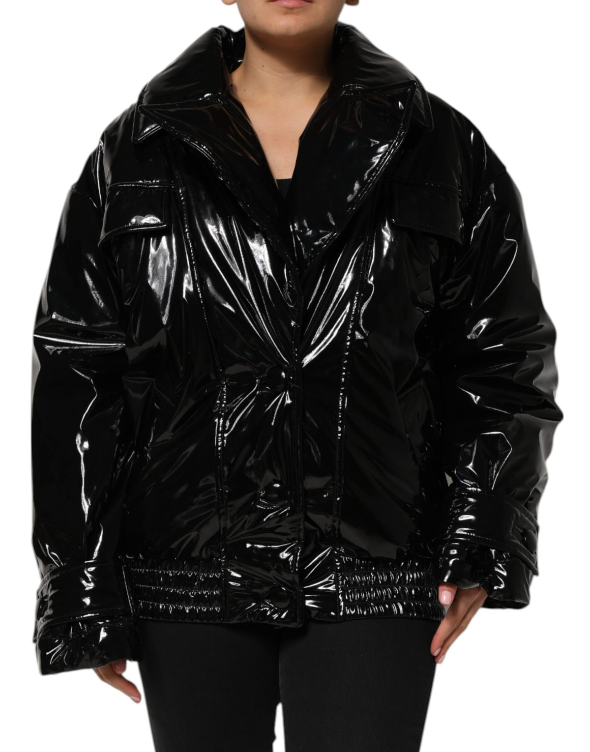 Dolce & Gabbana Schwarzer Polyester-Puffermantel mit Steppung Jacke