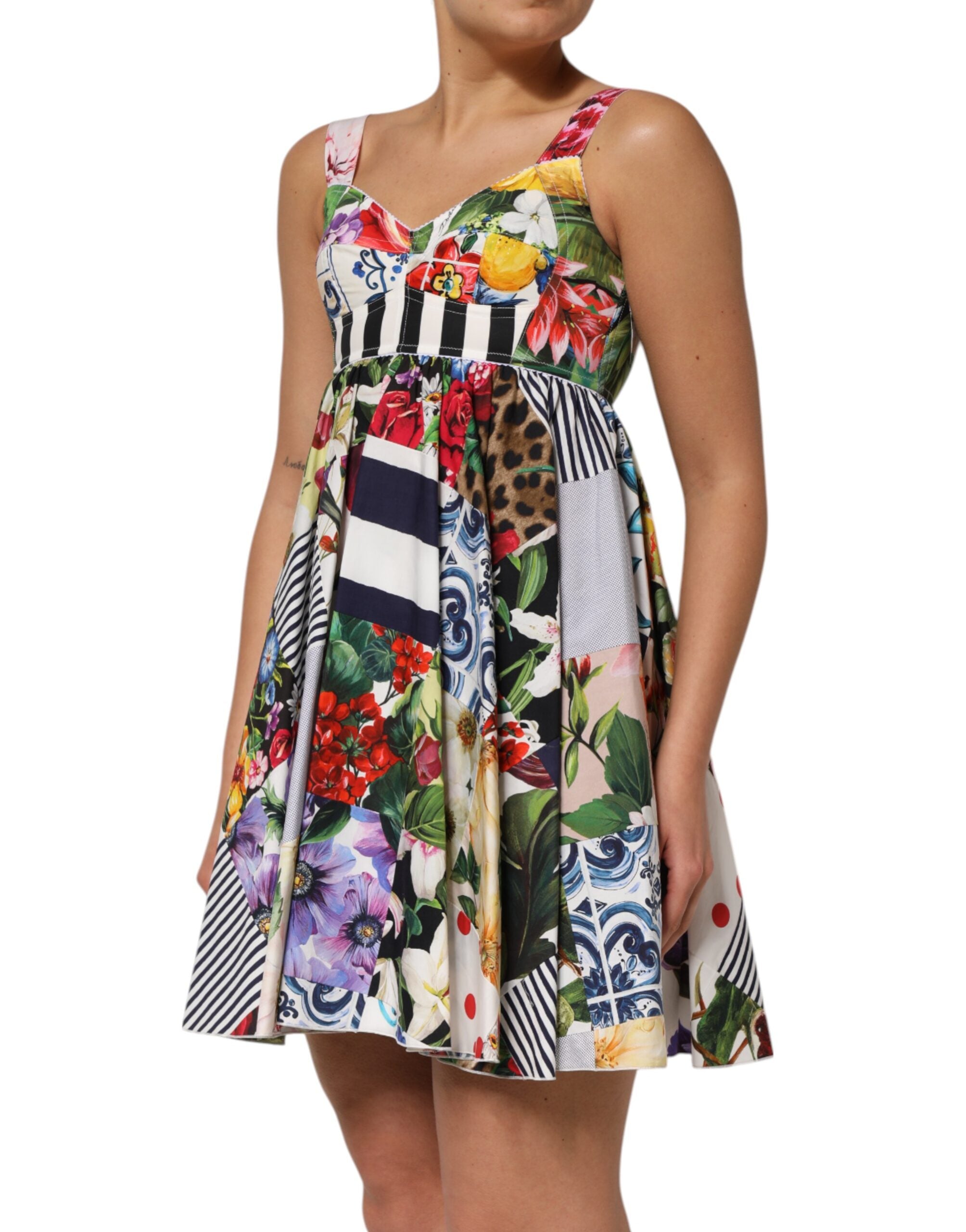 Dolce & Gabbana Multicolor Patchwork-Baumwoll-AlineMinikleid