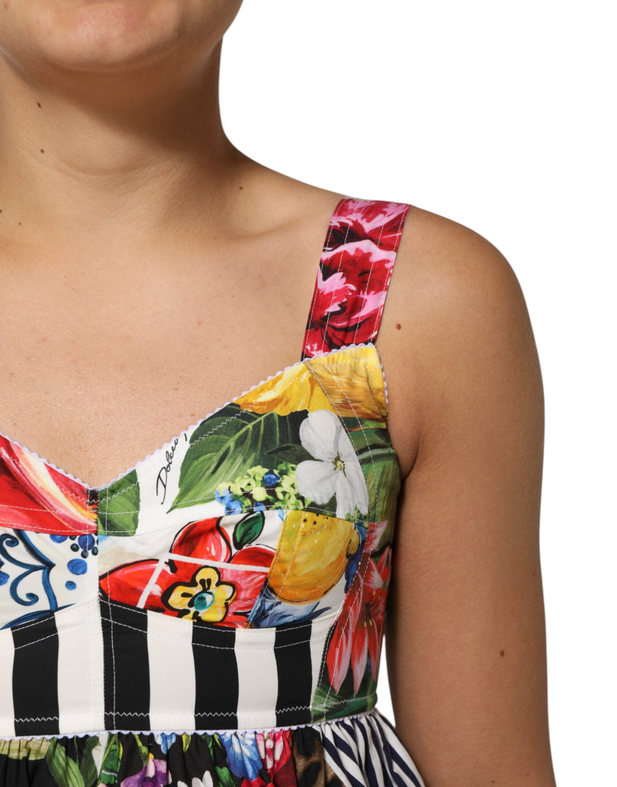 Dolce & Gabbana Multicolor Patchwork-Baumwoll-AlineMinikleid