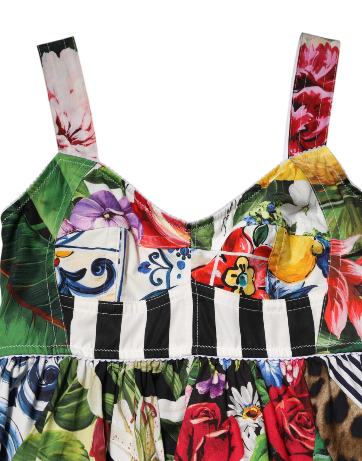 Dolce & Gabbana Multicolor Patchwork-Baumwoll-AlineMinikleid