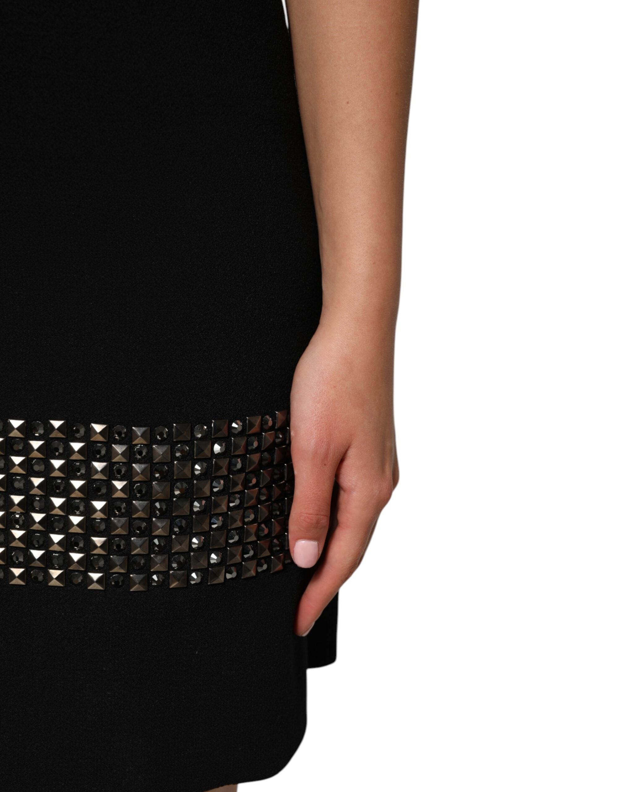Dolce & Gabbana Schwarzes kristallverziertes Minikleid mit Kragen