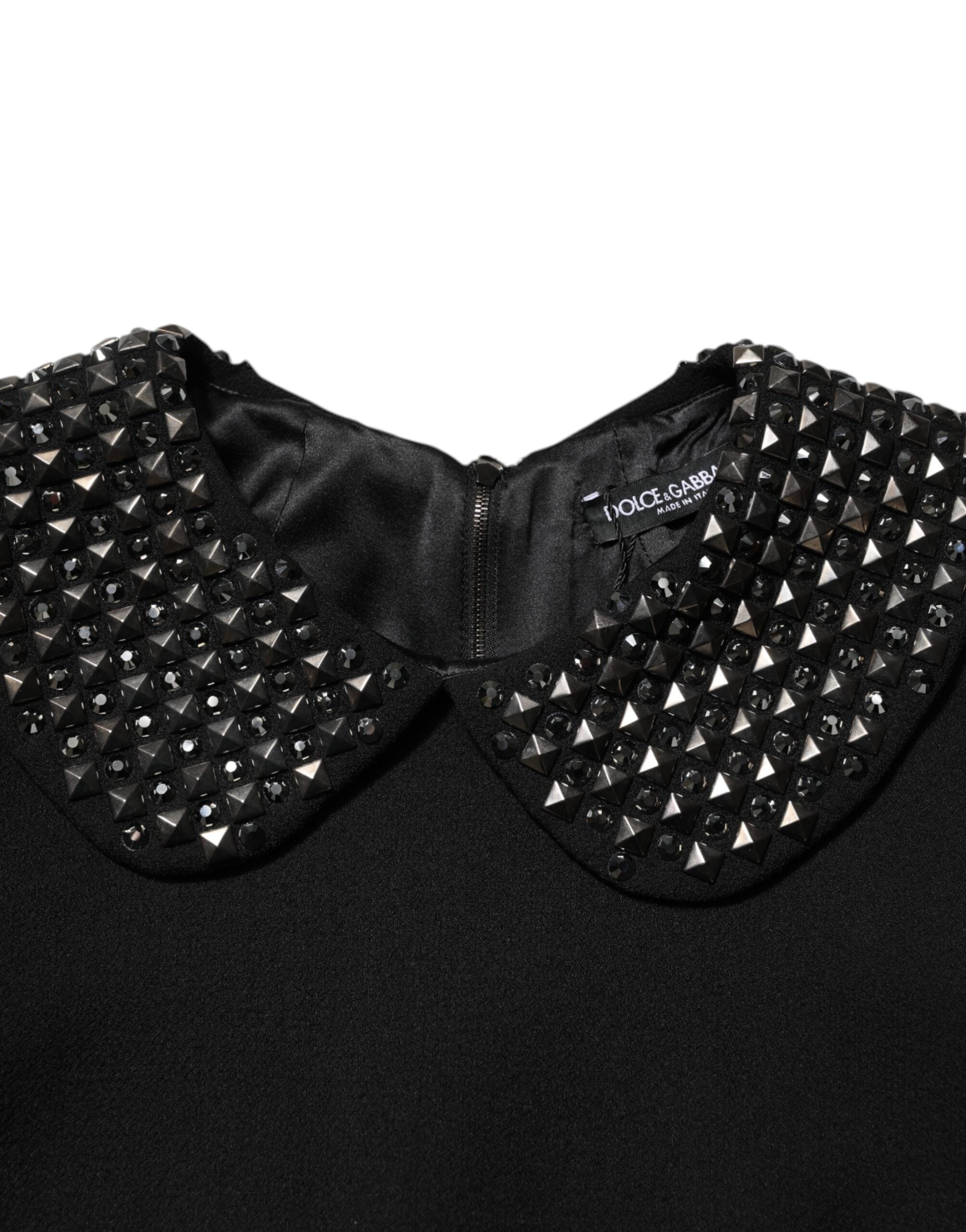 Dolce & Gabbana Schwarzes kristallverziertes Minikleid mit Kragen