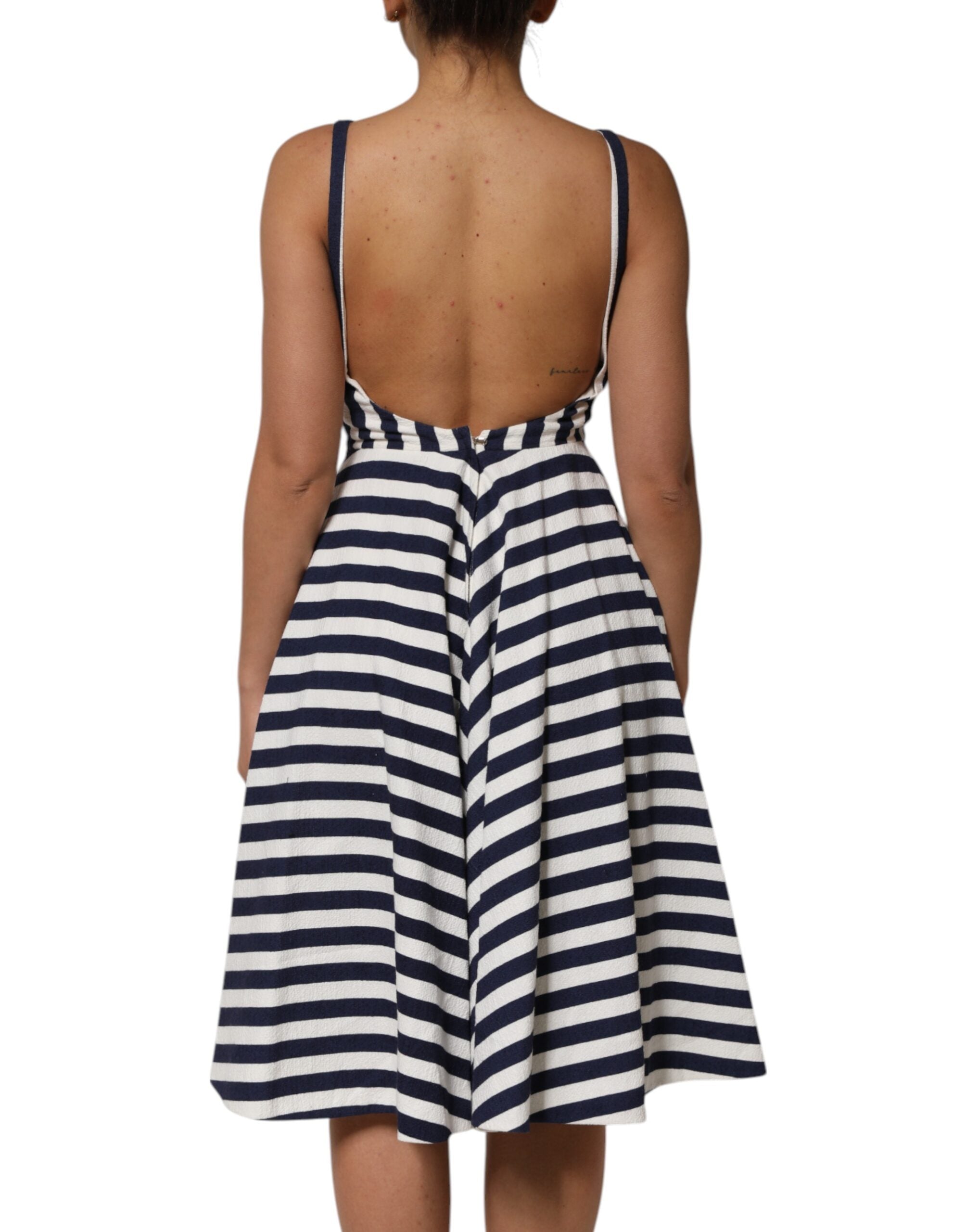 Dolce & Gabbana Blau-weiß gestreiftes, besticktes Kleid in A-Linie