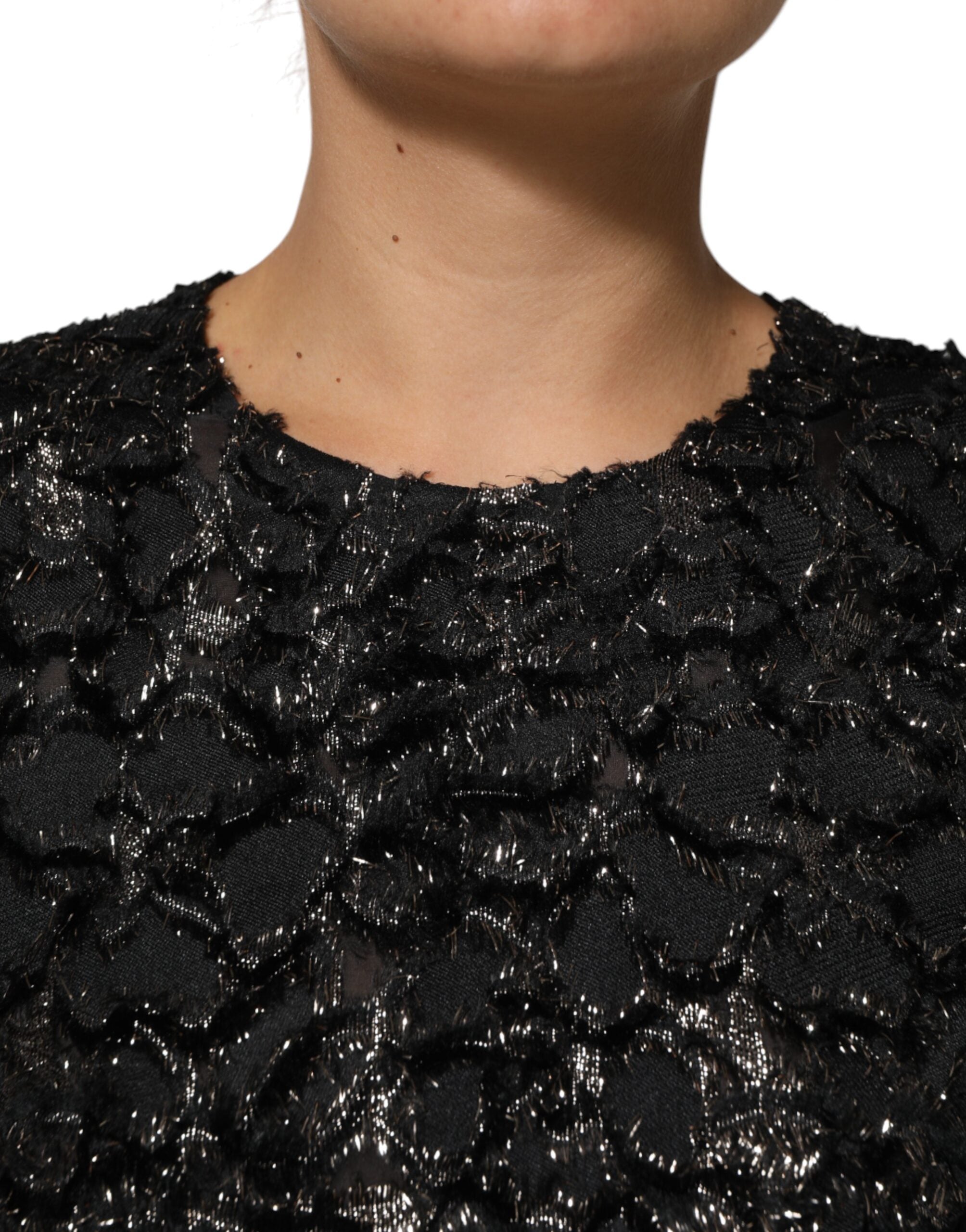 Dolce & Gabbana Schwarzes Pailletten-Bouclé-Tweed-Mantelkleid