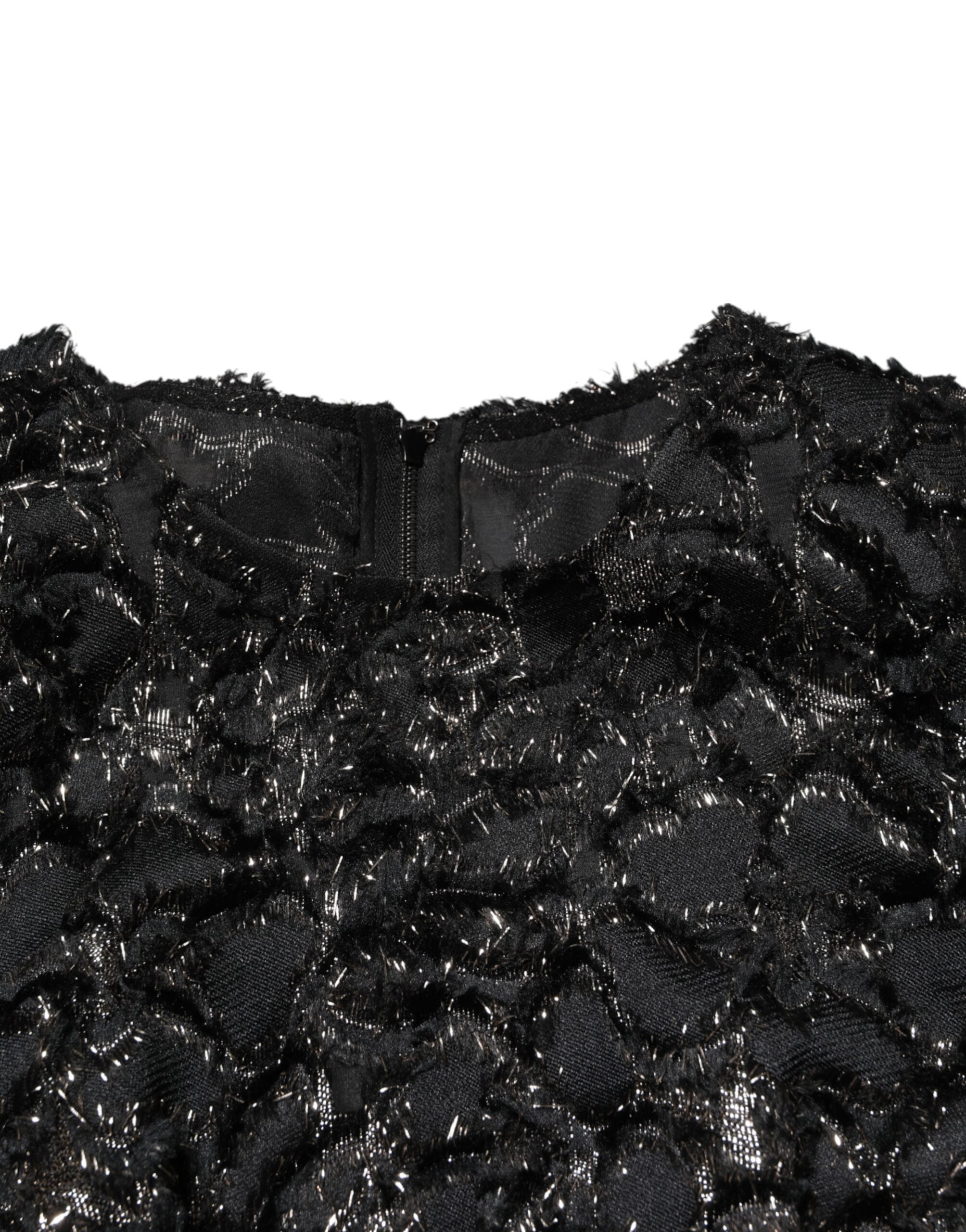 Dolce & Gabbana Schwarzes Pailletten-Bouclé-Tweed-Mantelkleid