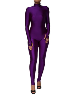 Dolce & Gabbana Lila Nylon Rollkragen Bodycon Jumpsuit Kleid