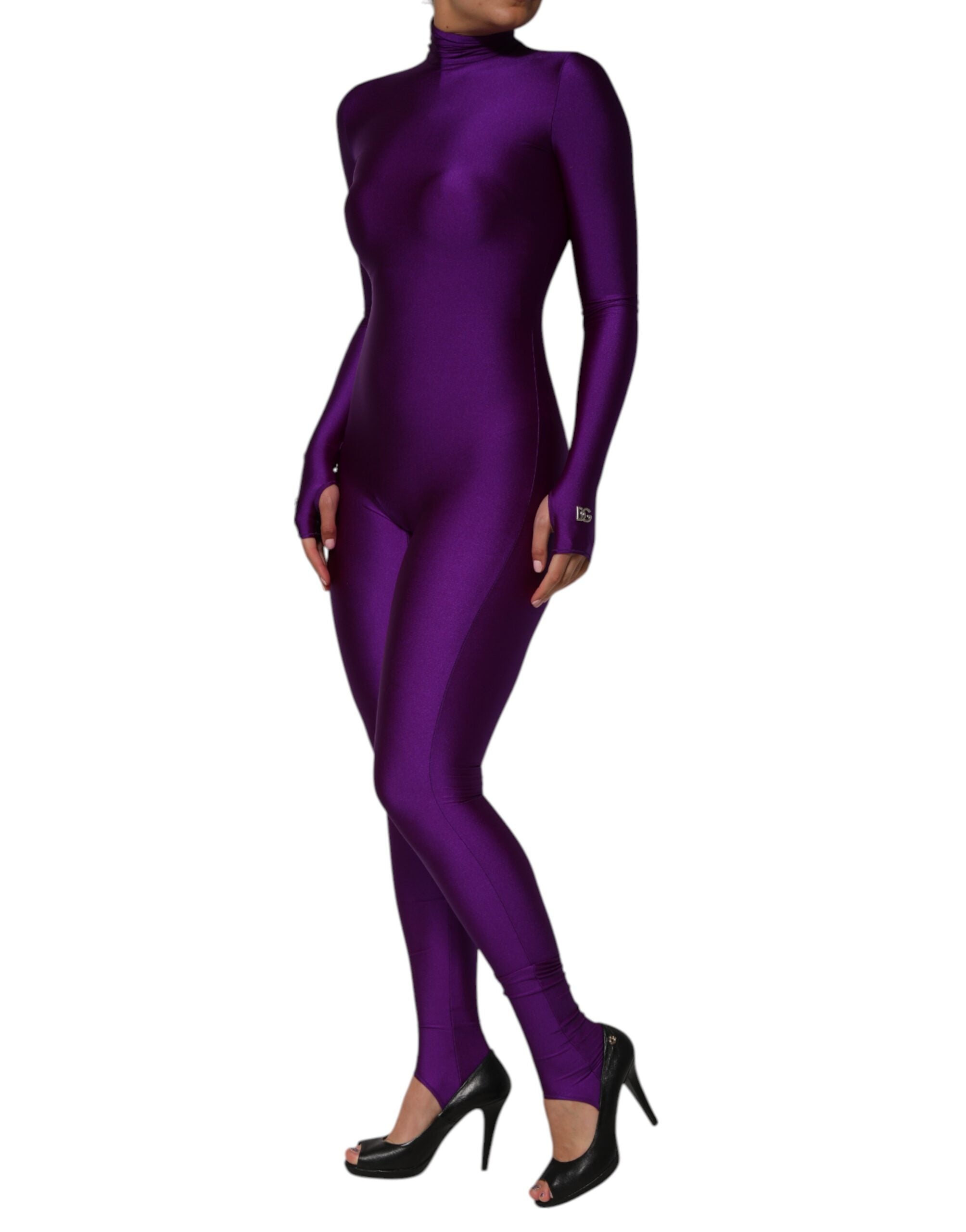 Dolce & Gabbana Lila Nylon Rollkragen Bodycon Jumpsuit Kleid