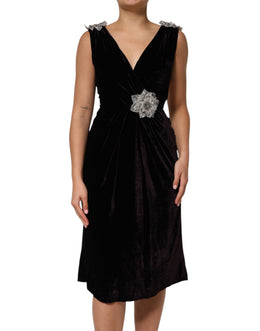 Dolce & Gabbana Schwarzes Samtkleid mit Blumenverzierung Aline