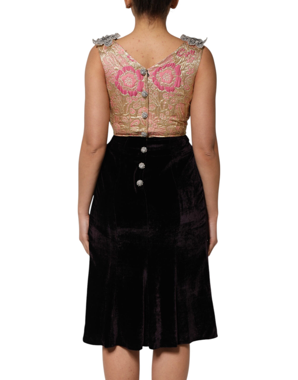 Dolce & Gabbana Schwarzes Samtkleid mit Blumenverzierung Aline