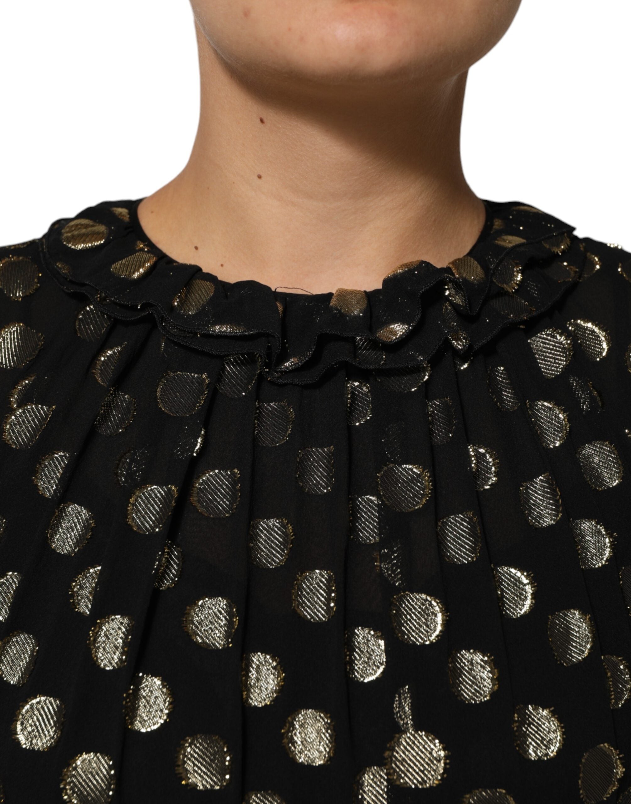 Dolce & Gabbana Schwarz-Gold gepunktetes Minikleid aus Seidenbrokat