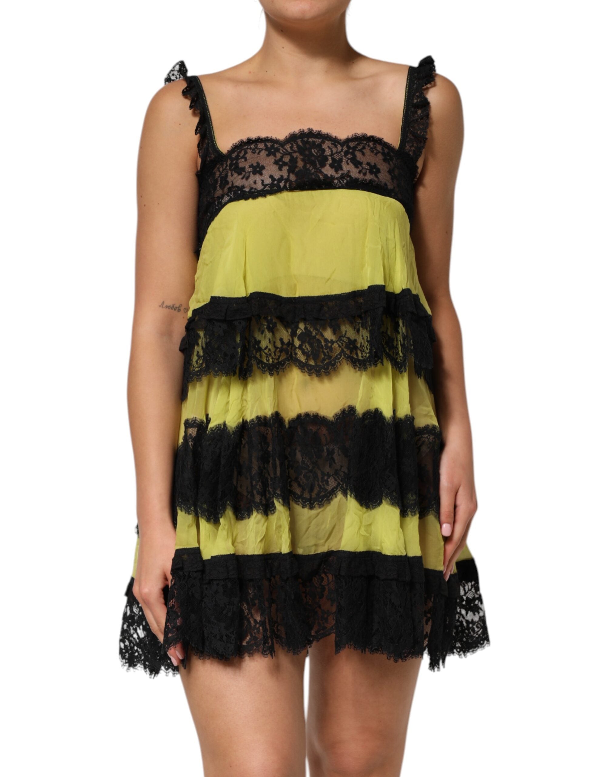 Dolce & Gabbana Gelb Schwarz Babydoll Chemise Dessous Kleid