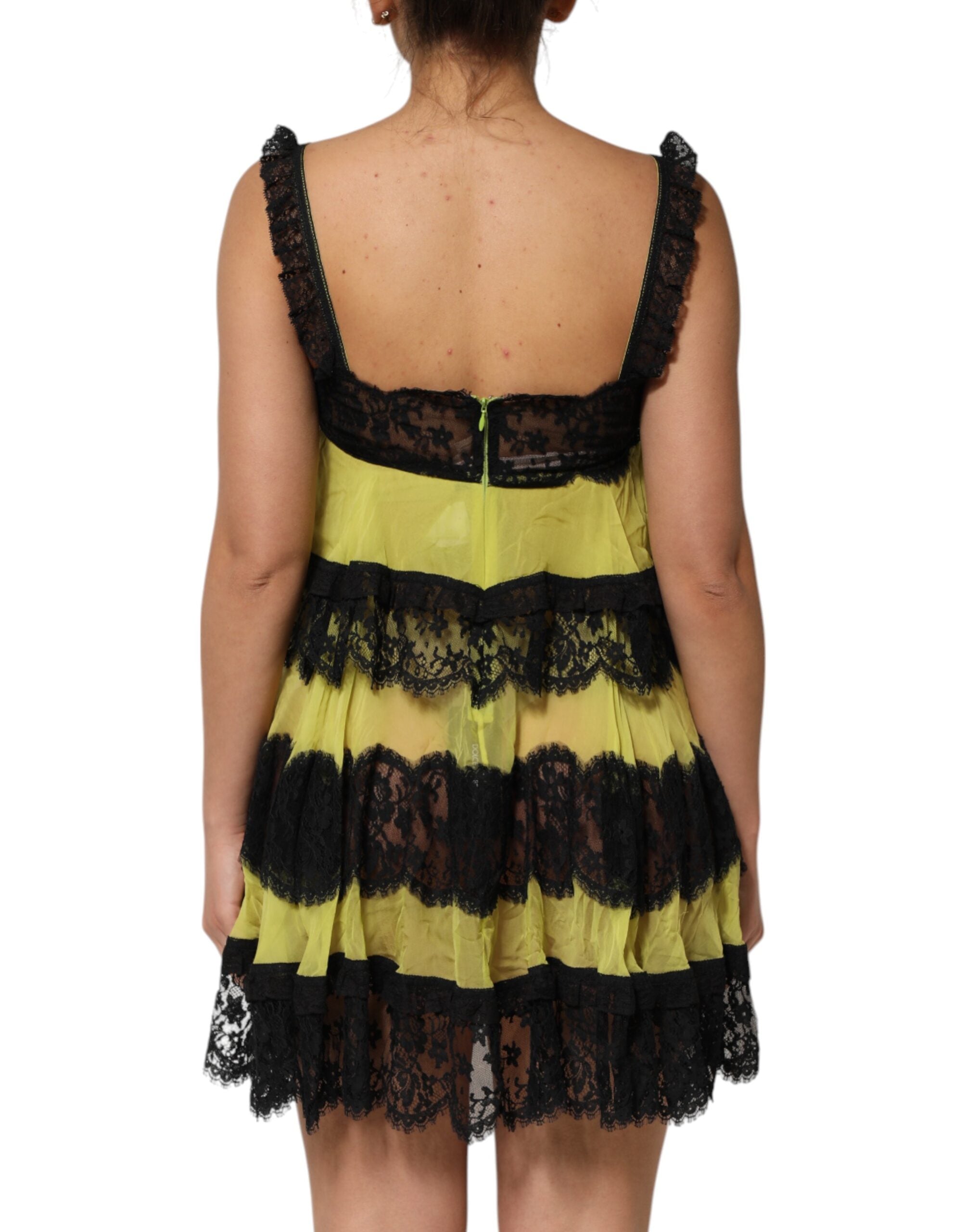 Dolce & Gabbana Gelb Schwarz Babydoll Chemise Dessous Kleid