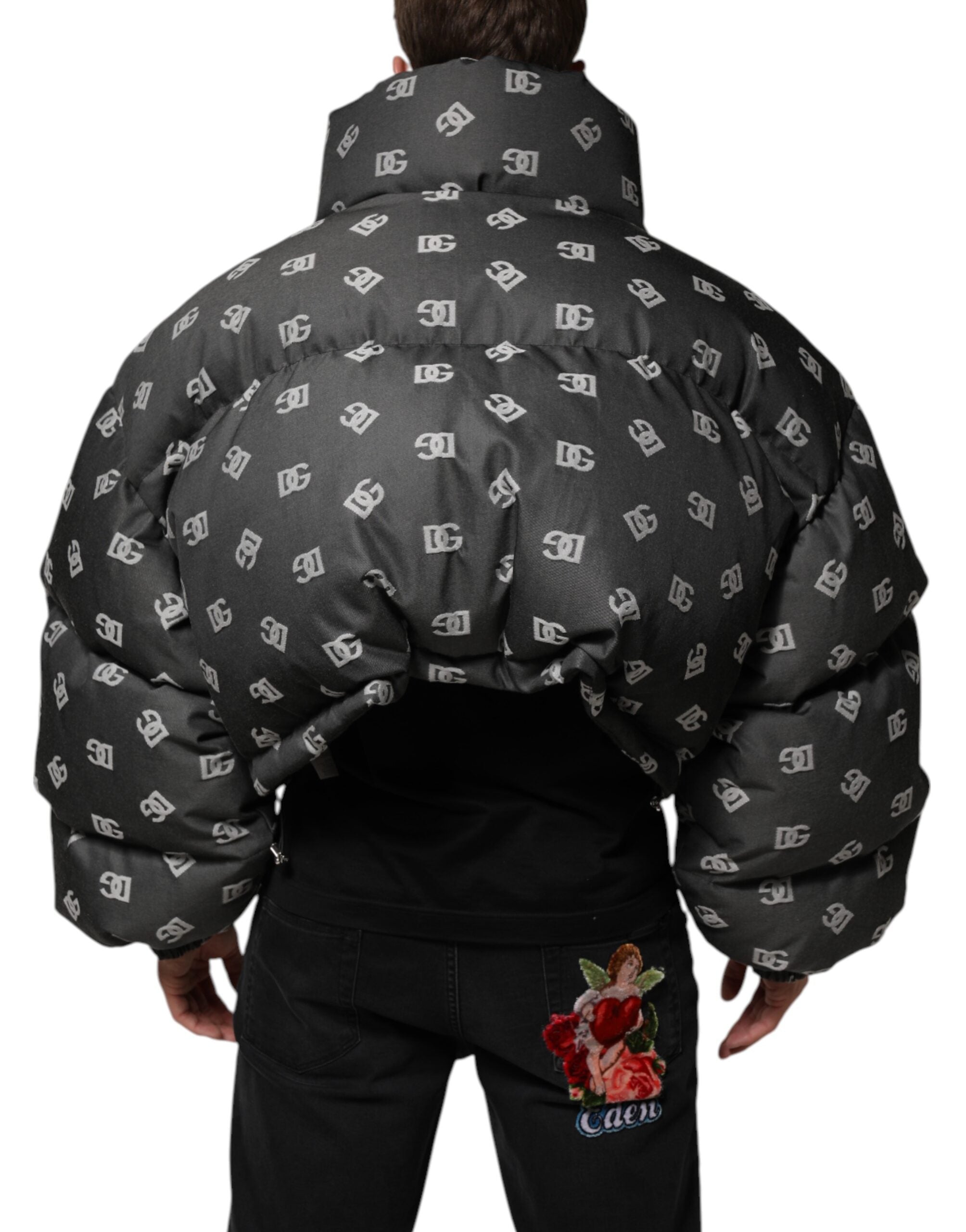 Dolce & Gabbana Schwarze DG Monogram Full Zip Pufferjacke für Männer