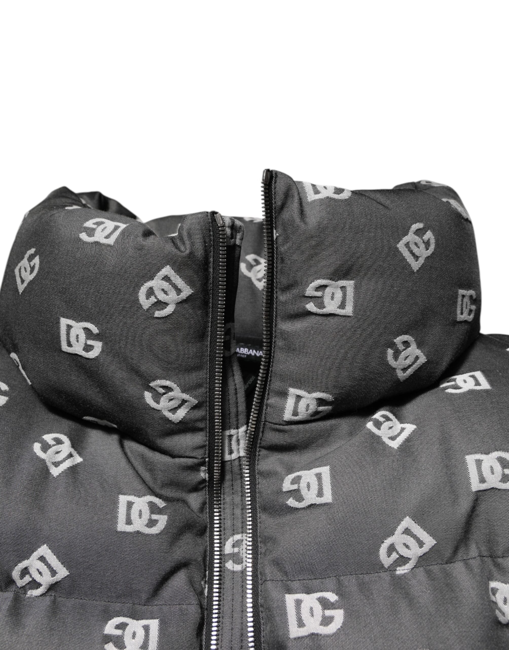 Dolce & Gabbana Schwarze DG Monogram Full Zip Pufferjacke für Männer