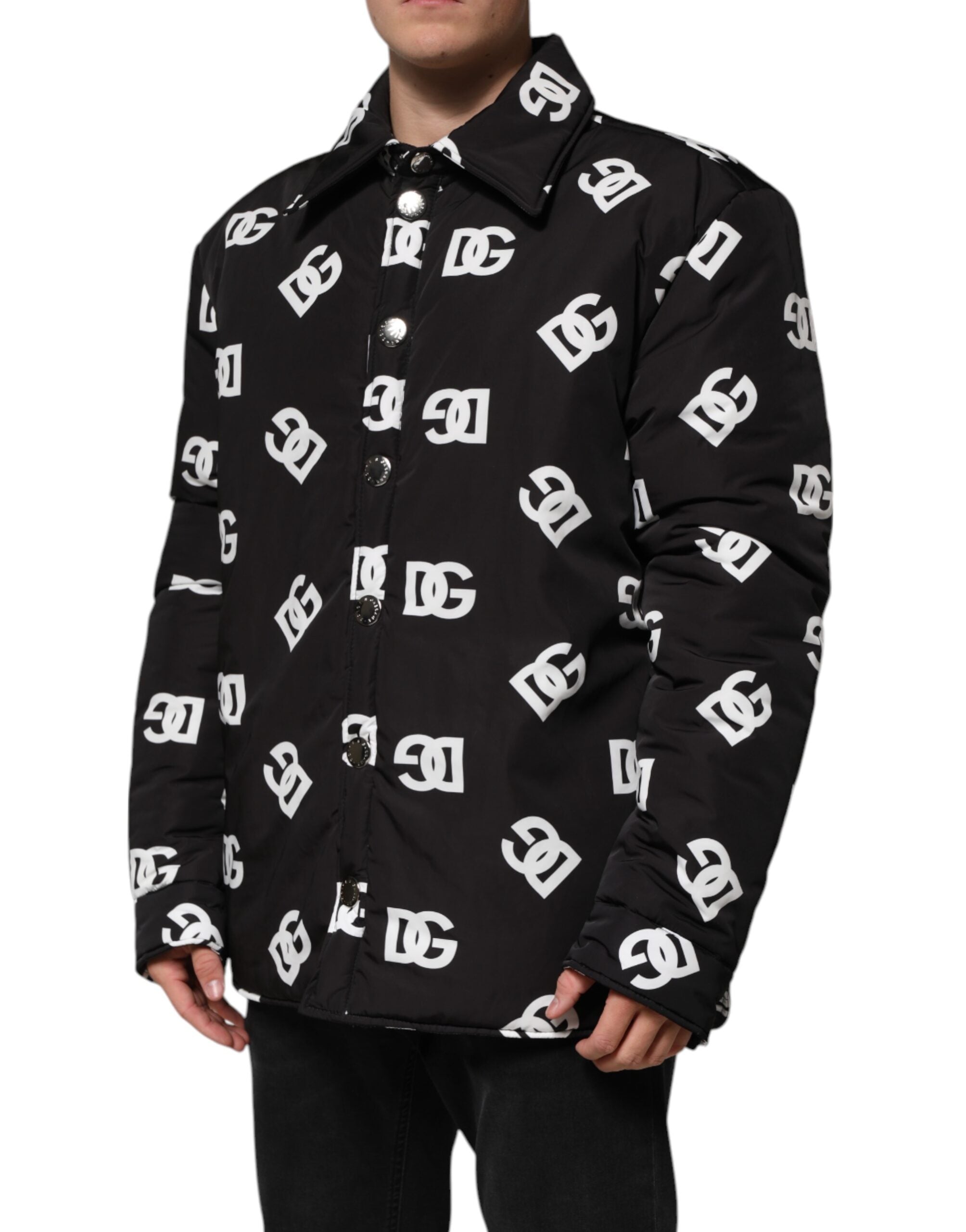 Dolce & Gabbana Schwarze DG Monogram Nylon Windbreaker Jacke