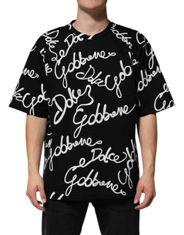 Dolce & Gabbana Schwarzes Baumwoll-T-Shirt mit Rundhalsausschnitt und Logo-Print