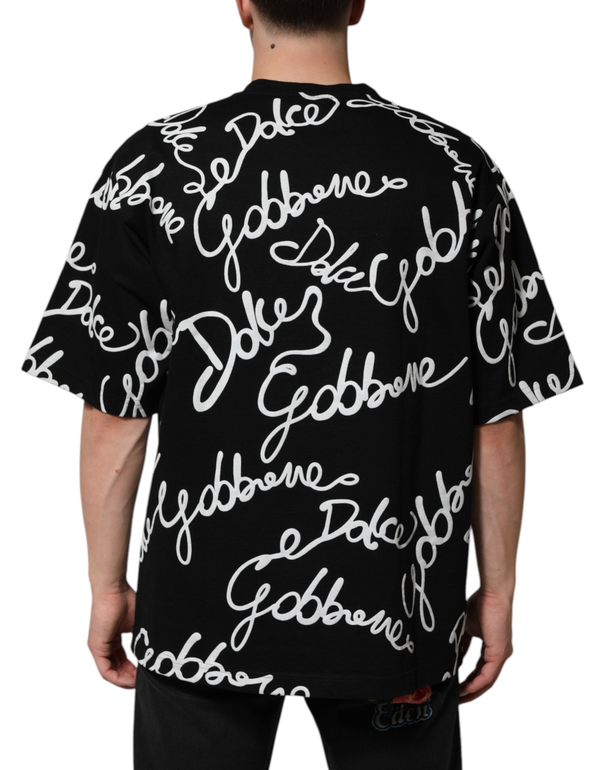 Dolce & Gabbana Schwarzes Baumwoll-T-Shirt mit Rundhalsausschnitt und Logo-Print