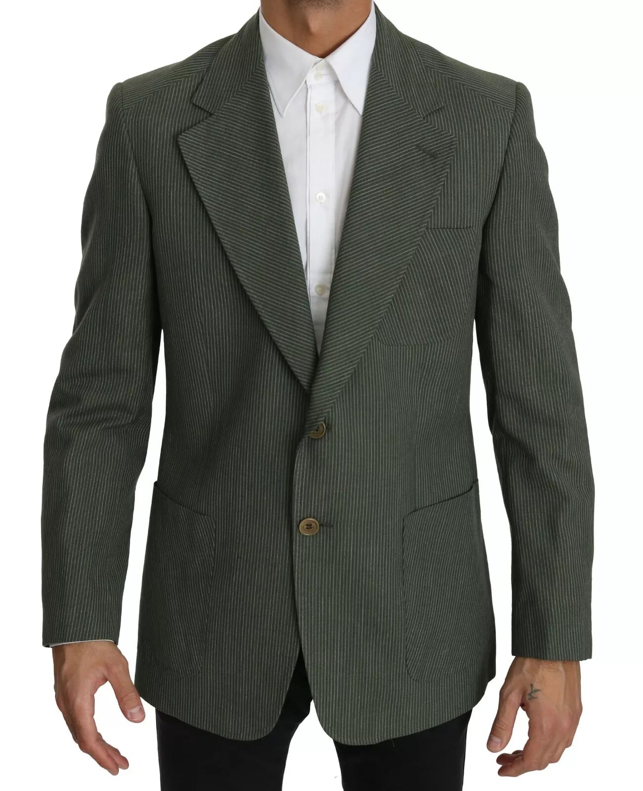 Romeo Gigli Grüner Leinenblazer Einteilige einreihige Jacke