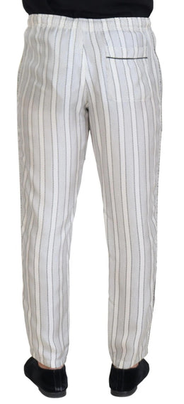 Dolce & Gabbana Weiß gestreifte Lounge-Hose aus Seide