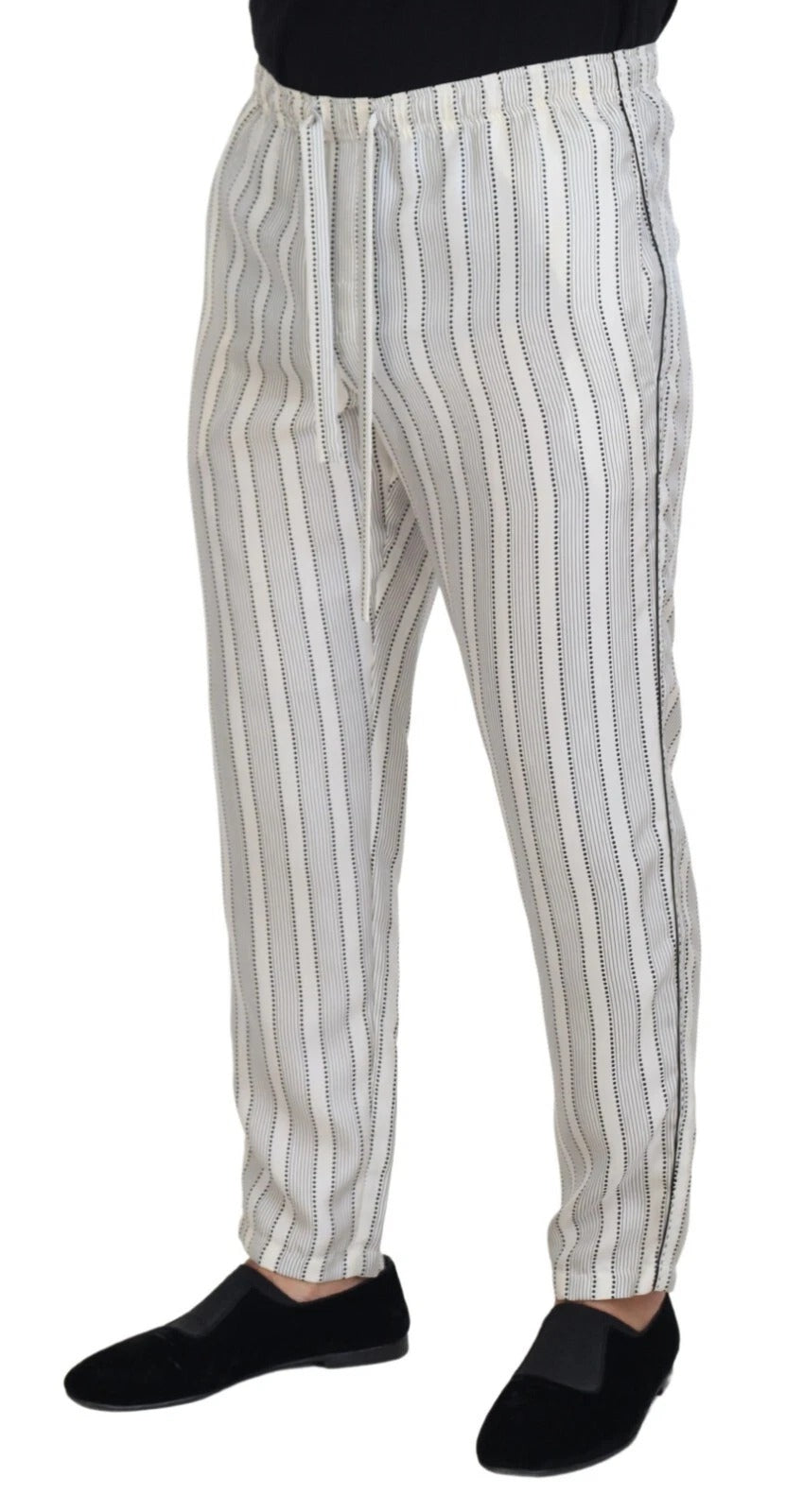 Dolce & Gabbana Weiß gestreifte Lounge-Hose aus Seide
