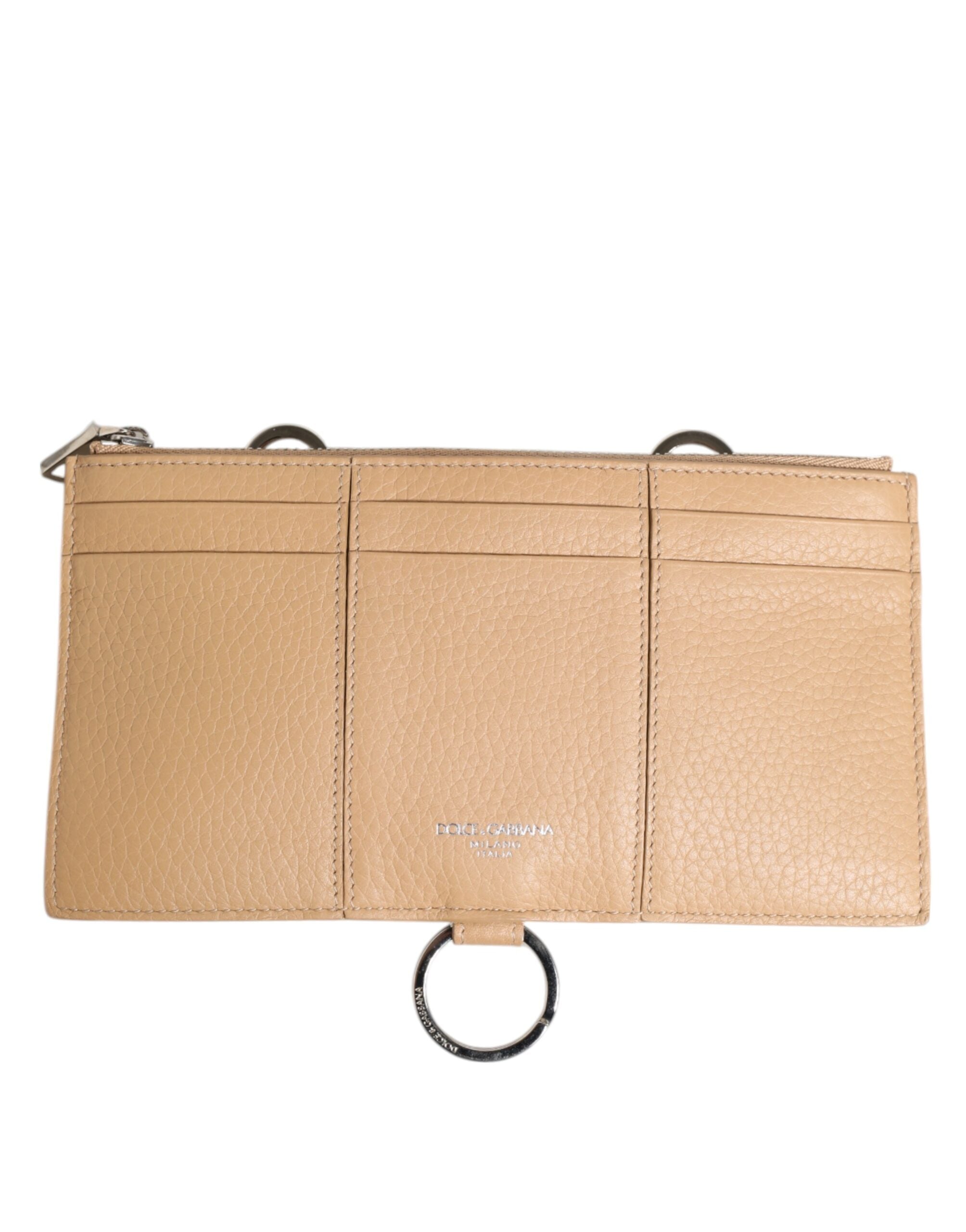 Dolce & Gabbana Beige Kalbsleder Großer Crossbody Kartenhalter Brieftasche