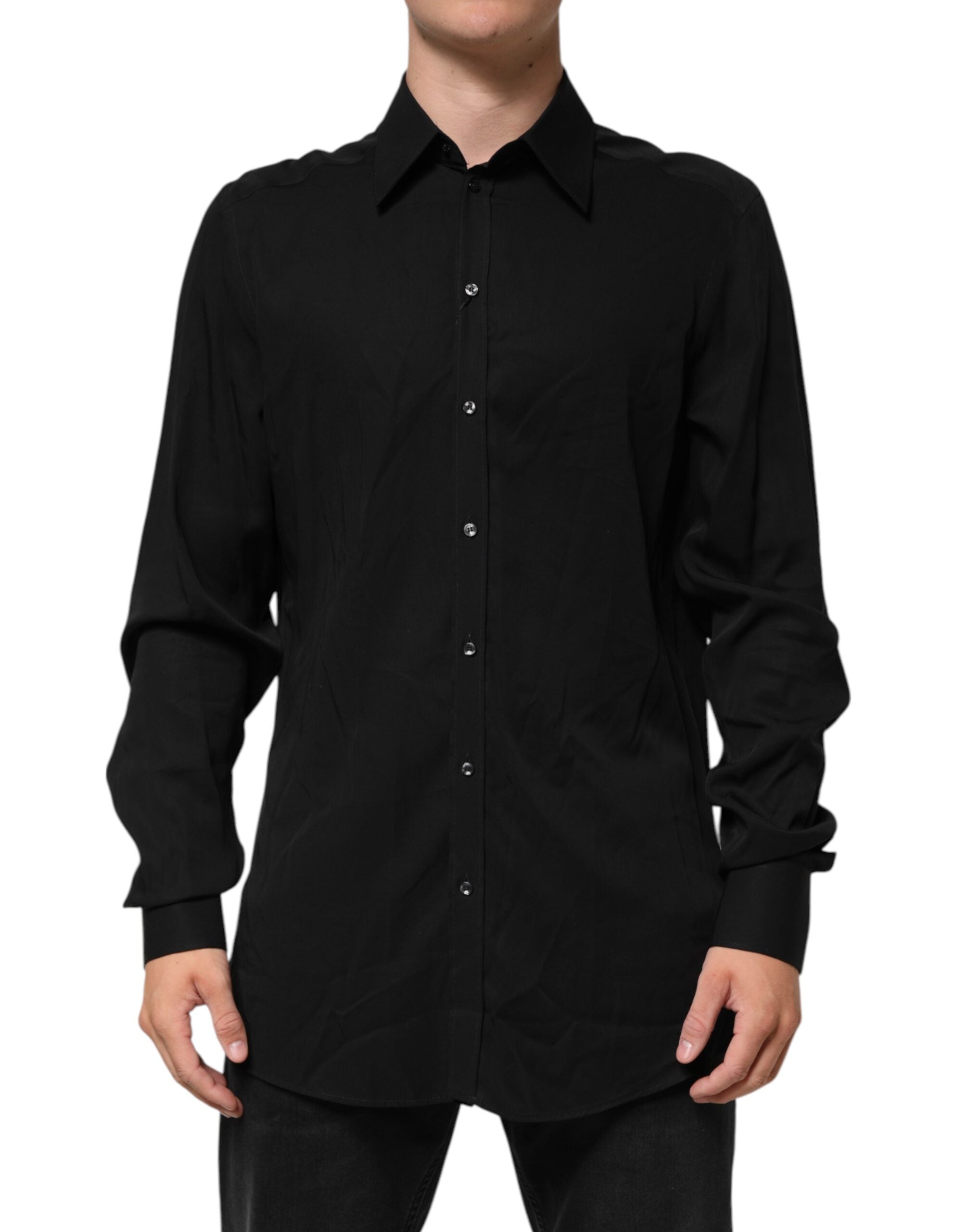 Dolce & Gabbana Schwarzes langärmeliges Hemd aus Viskose für formelle Anlässe