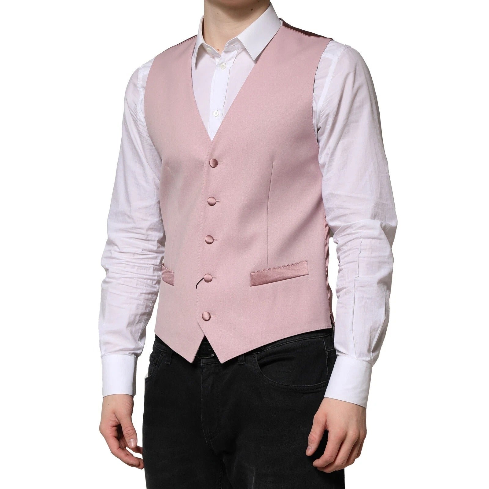 Dolce & Gabbana Rosa Wolle Kleid Formal Männer Weste Weste