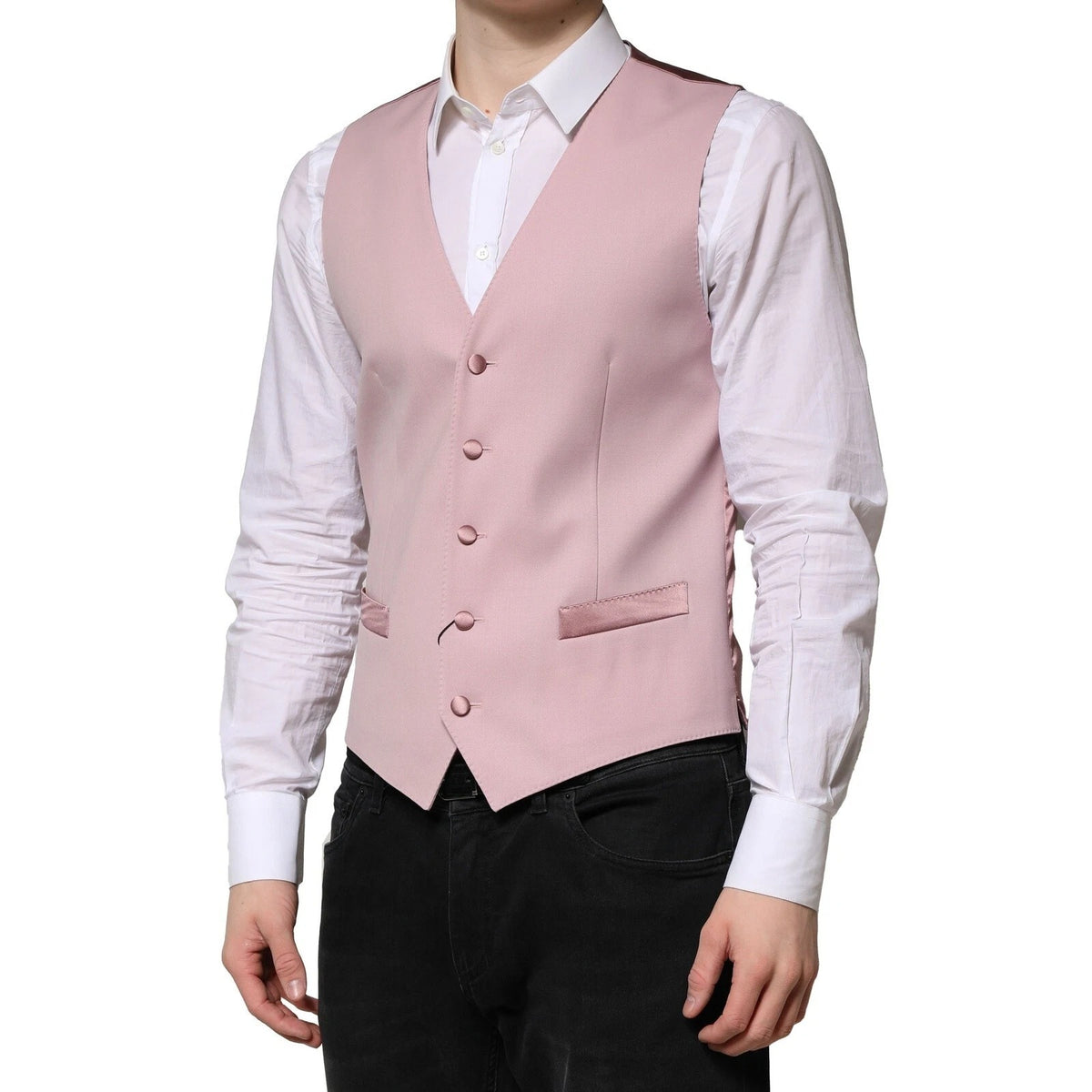 Dolce & Gabbana Rosa Wolle Kleid Formal Männer Weste Weste