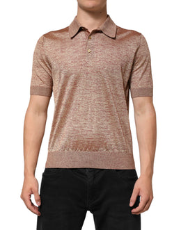 Dolce & Gabbana Braunes kurzärmeliges Polo-Shirt aus strukturierter Seide
