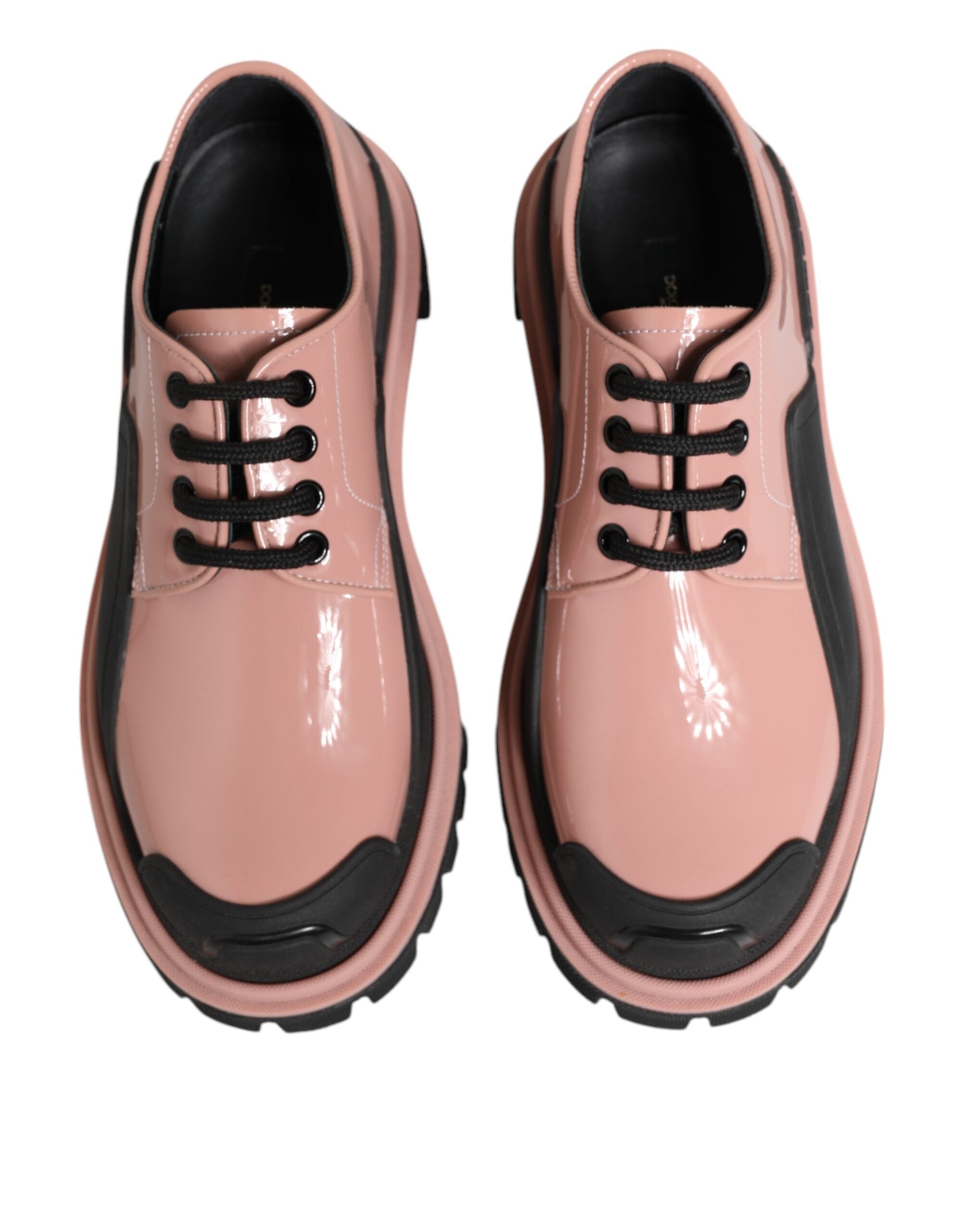 Dolce & Gabbana Leichte puderrosa schwarze Leder Schnürschuhe