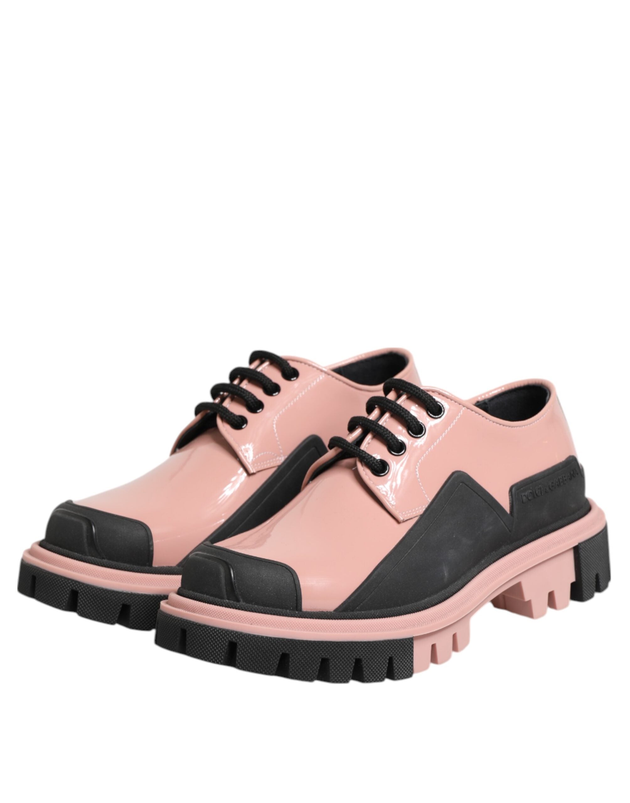 Dolce & Gabbana Leichte puderrosa schwarze Leder Schnürschuhe