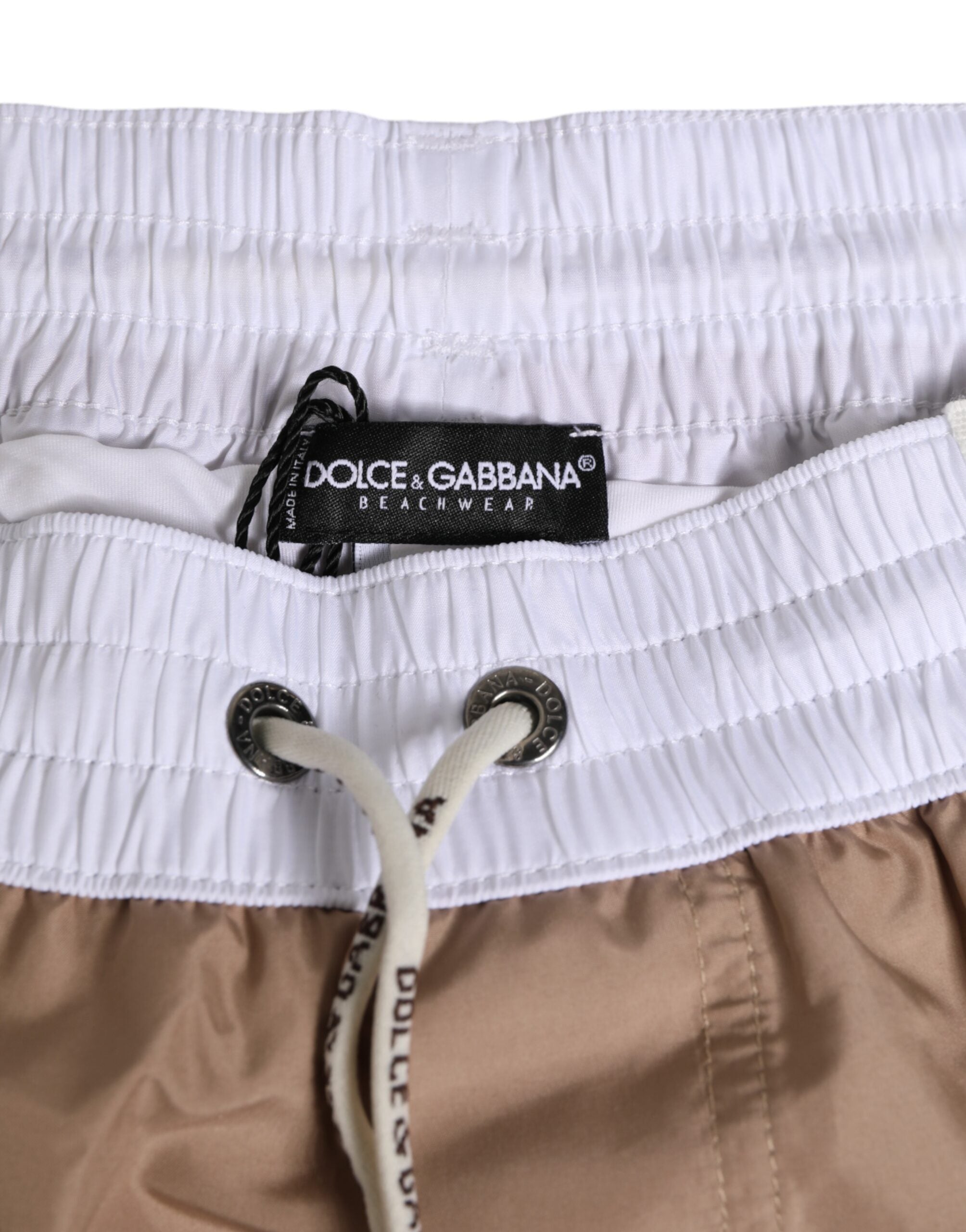 Dolce & Gabbana Braun Weiß Polyester Re-Edition Shorts Bademode