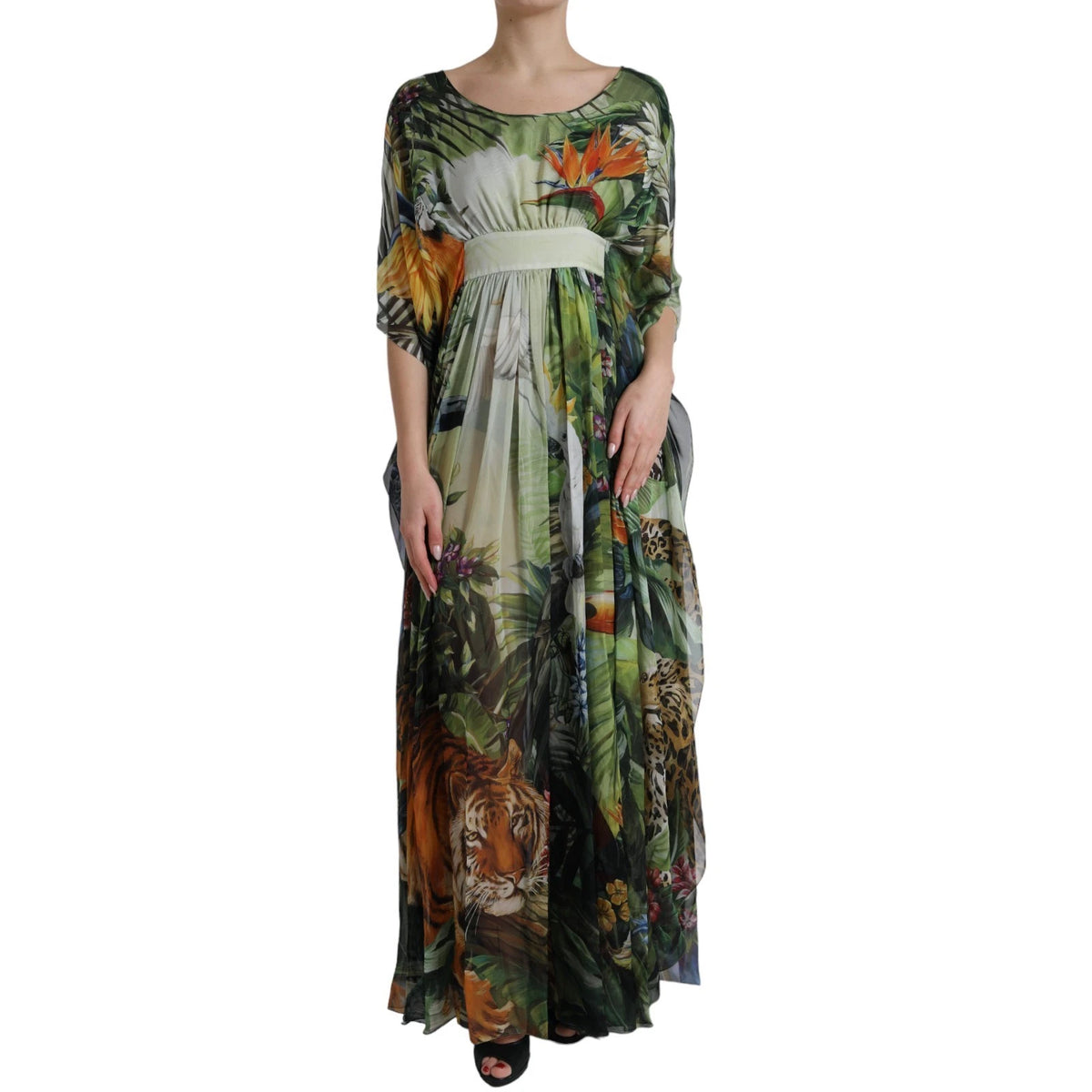 Dolce & Gabbana Multicolor Seide Dschungel Print Damen Maxikleid