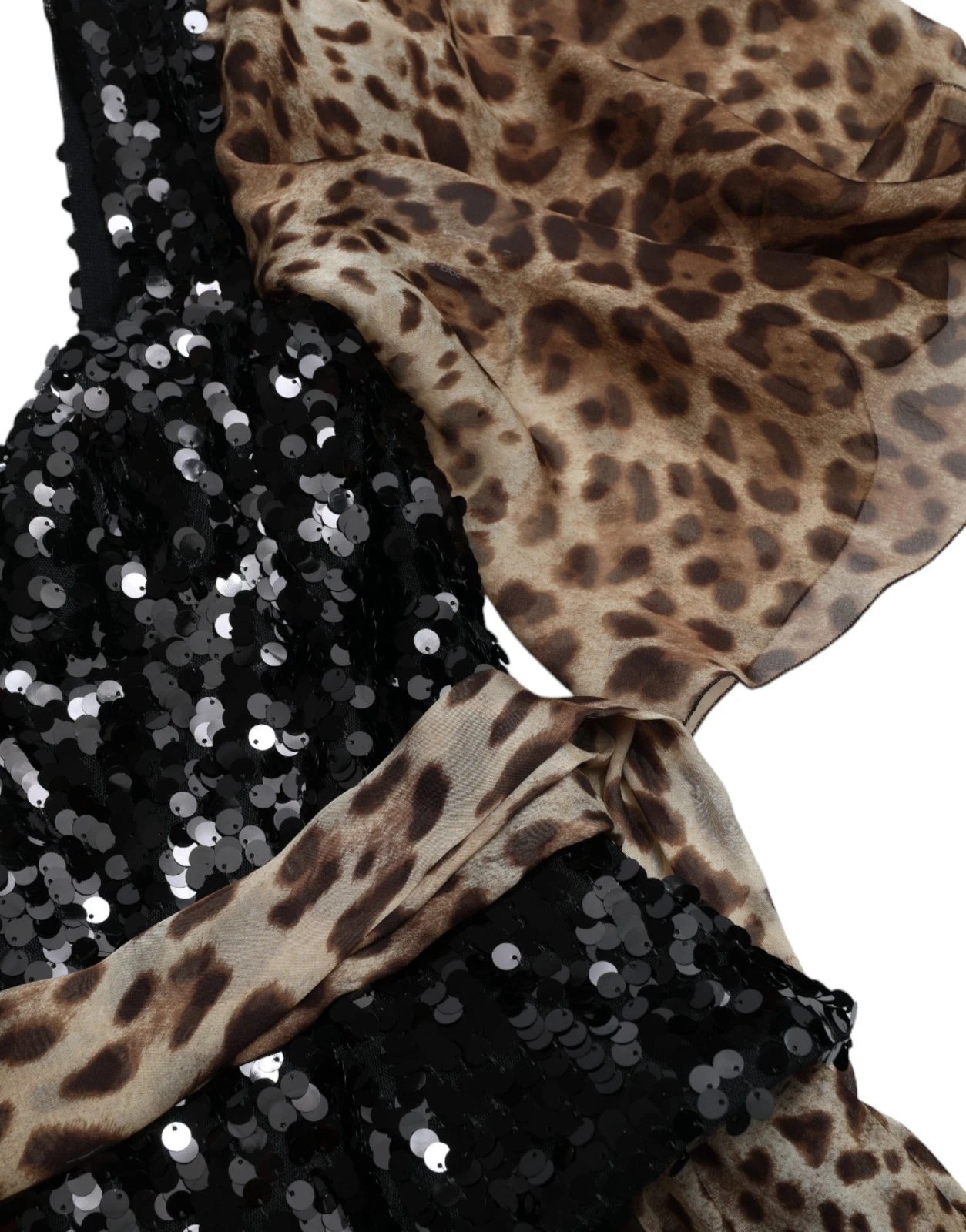 Dolce & Gabbana Leopardenmuster Seidenpailletten-Rüschen-Maxikleid
