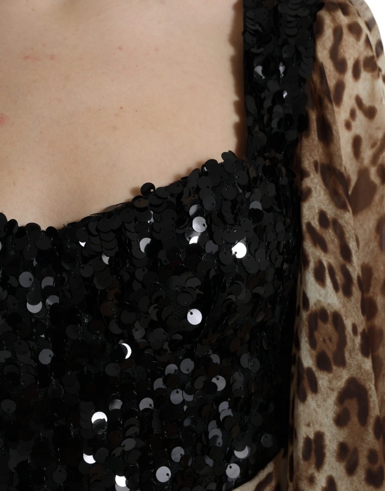 Dolce & Gabbana Leopardenmuster Seidenpailletten-Rüschen-Maxikleid