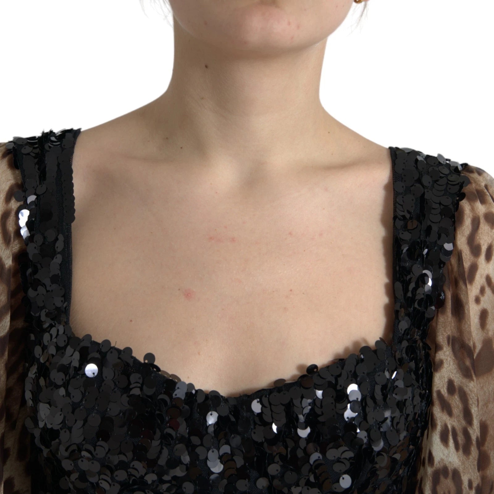 Dolce & Gabbana Leopardenmuster Seidenpailletten-Rüschen-Maxikleid