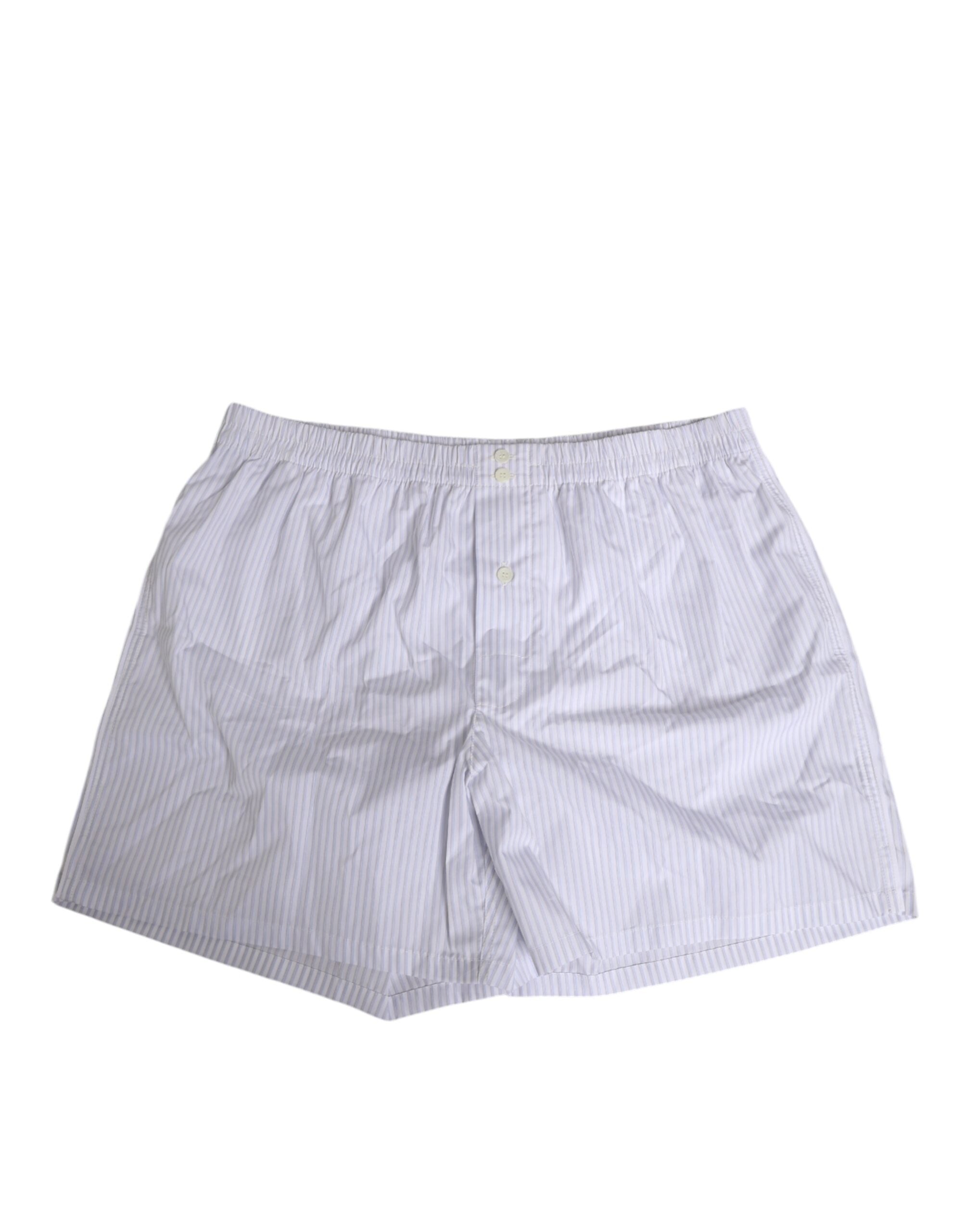 Dolce & Gabbana Weiß-Blau Gestreifte Baumwoll-Shorts mit Knopfleiste Badebekleidung