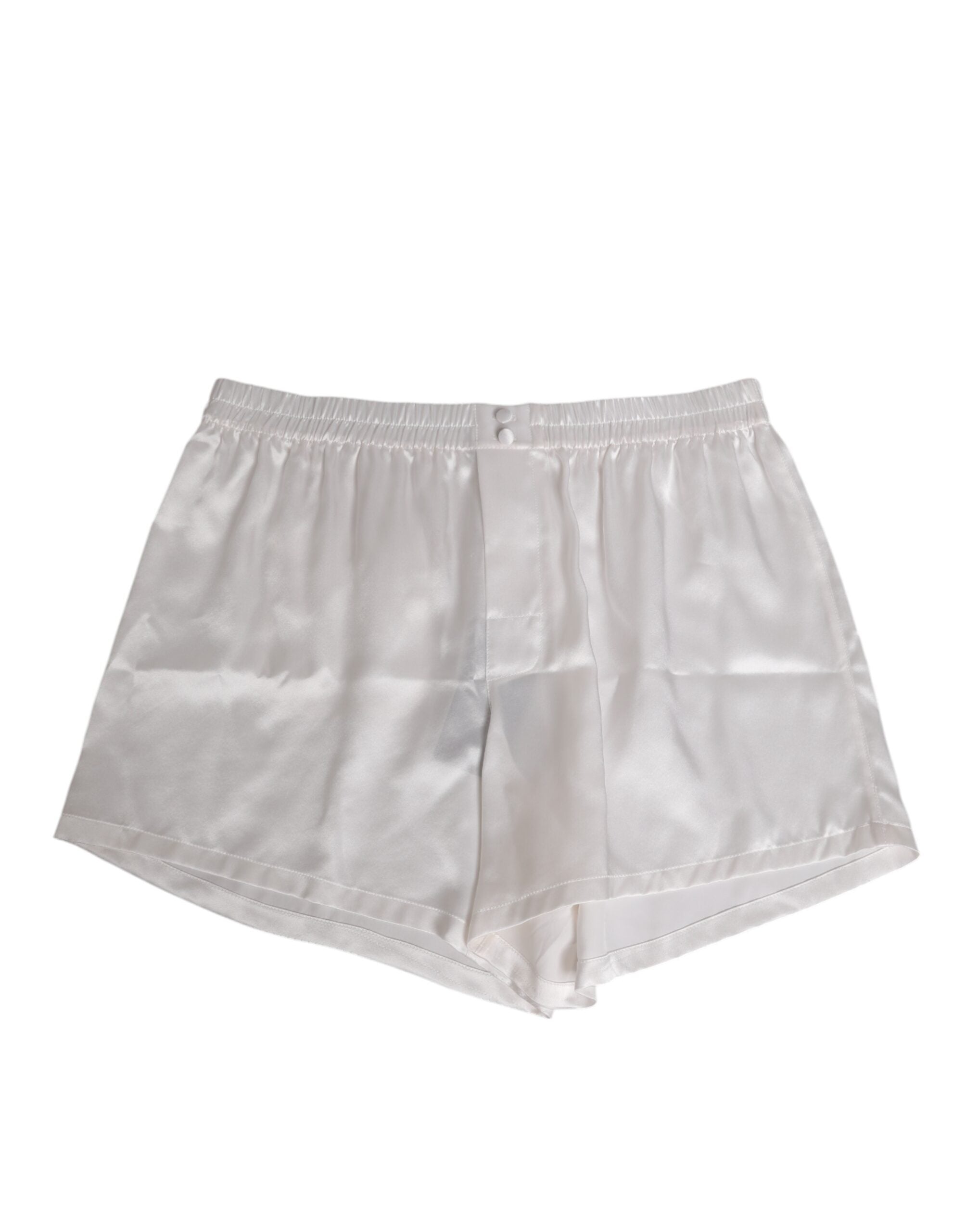 Dolce & Gabbana Weiße Seide Satin Elastische Herren Boxer Short Badebekleidung